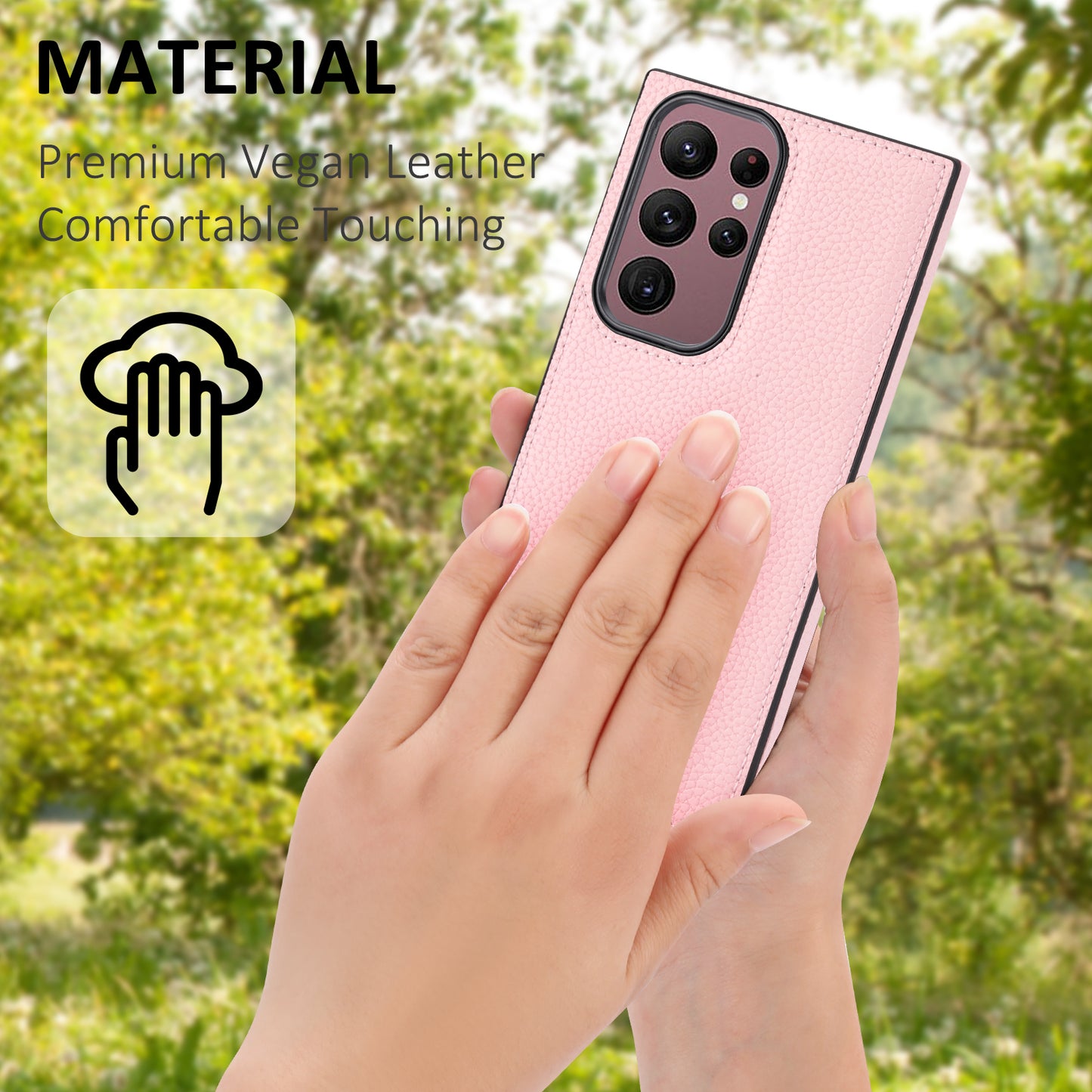 For Samsung Galaxy S24 Ultra Case Shockproof Litchi Texture PU Leather Coated TPU Cellphone Cover - Pink