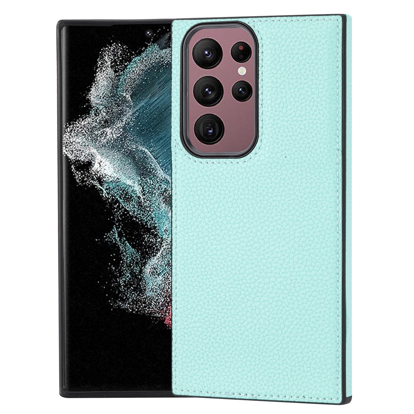 For Samsung Galaxy S24 Ultra Case Shockproof Litchi Texture PU Leather Coated TPU Cellphone Cover - Mint Green