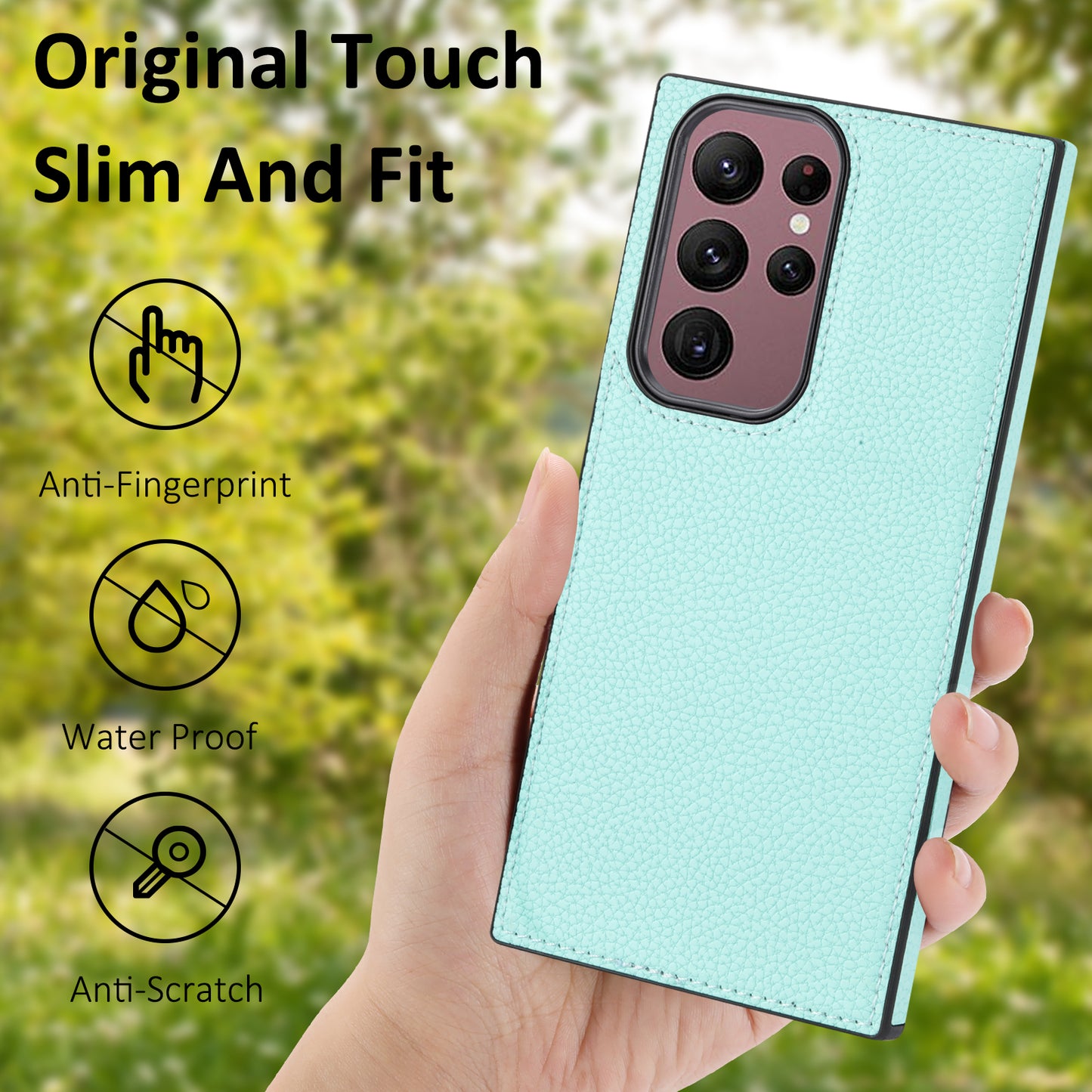 For Samsung Galaxy S24 Ultra Case Shockproof Litchi Texture PU Leather Coated TPU Cellphone Cover - Mint Green