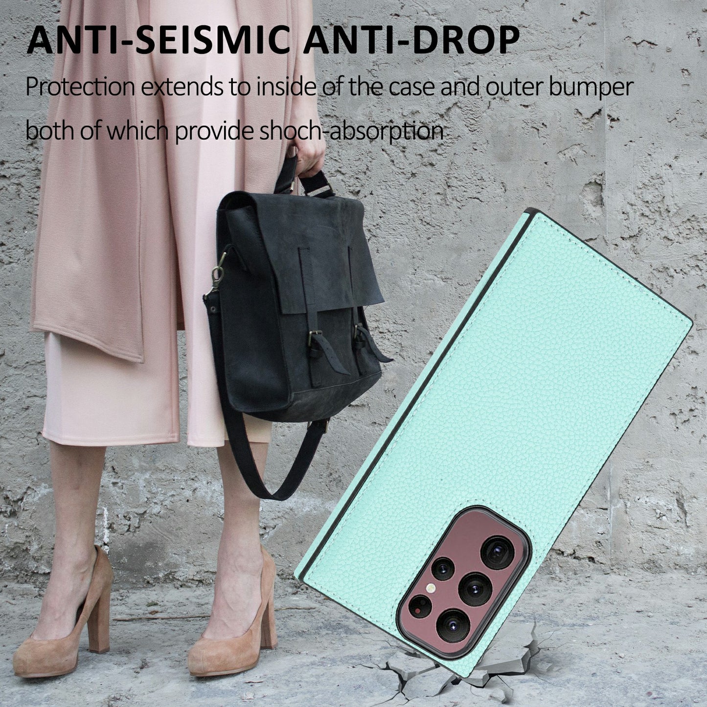 For Samsung Galaxy S24 Ultra Case Shockproof Litchi Texture PU Leather Coated TPU Cellphone Cover - Mint Green