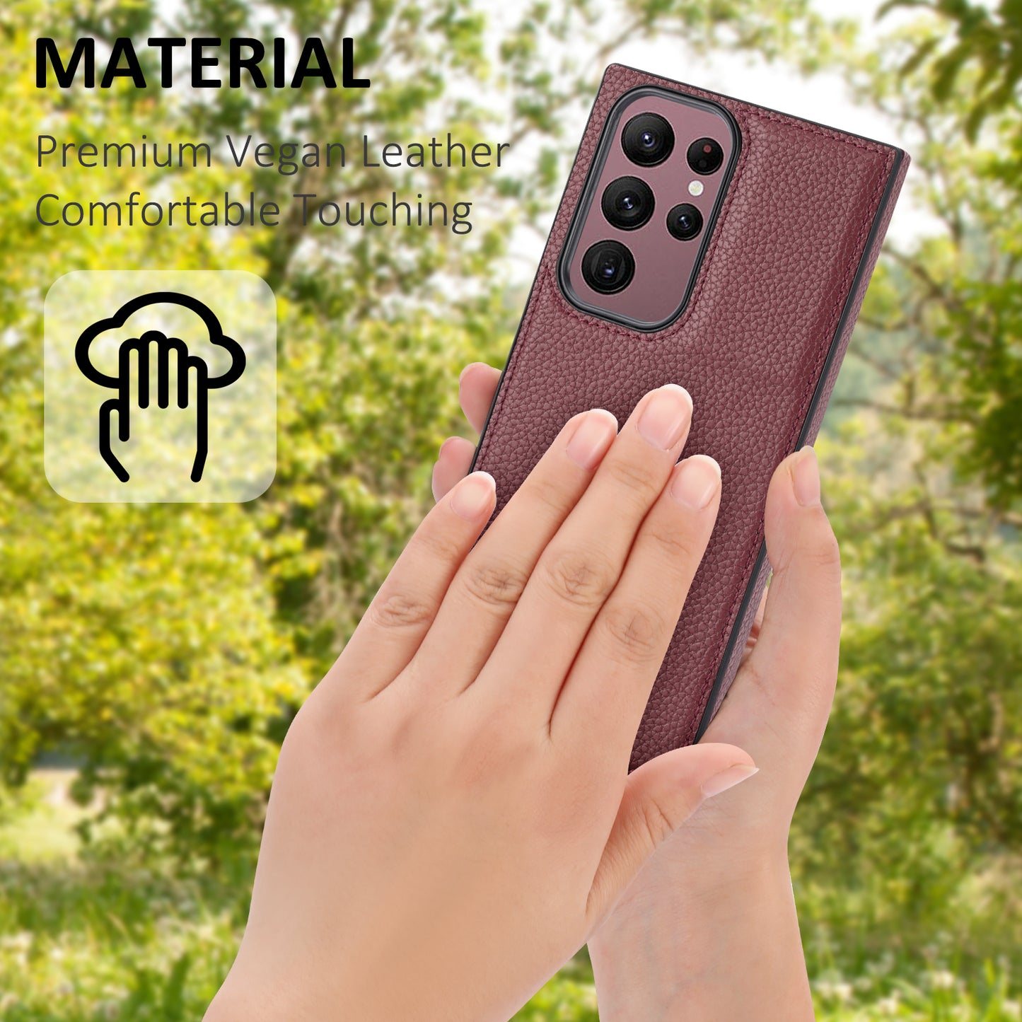 For Samsung Galaxy S24 Ultra Case Shockproof Litchi Texture PU Leather Coated TPU Cellphone Cover - Wine Red