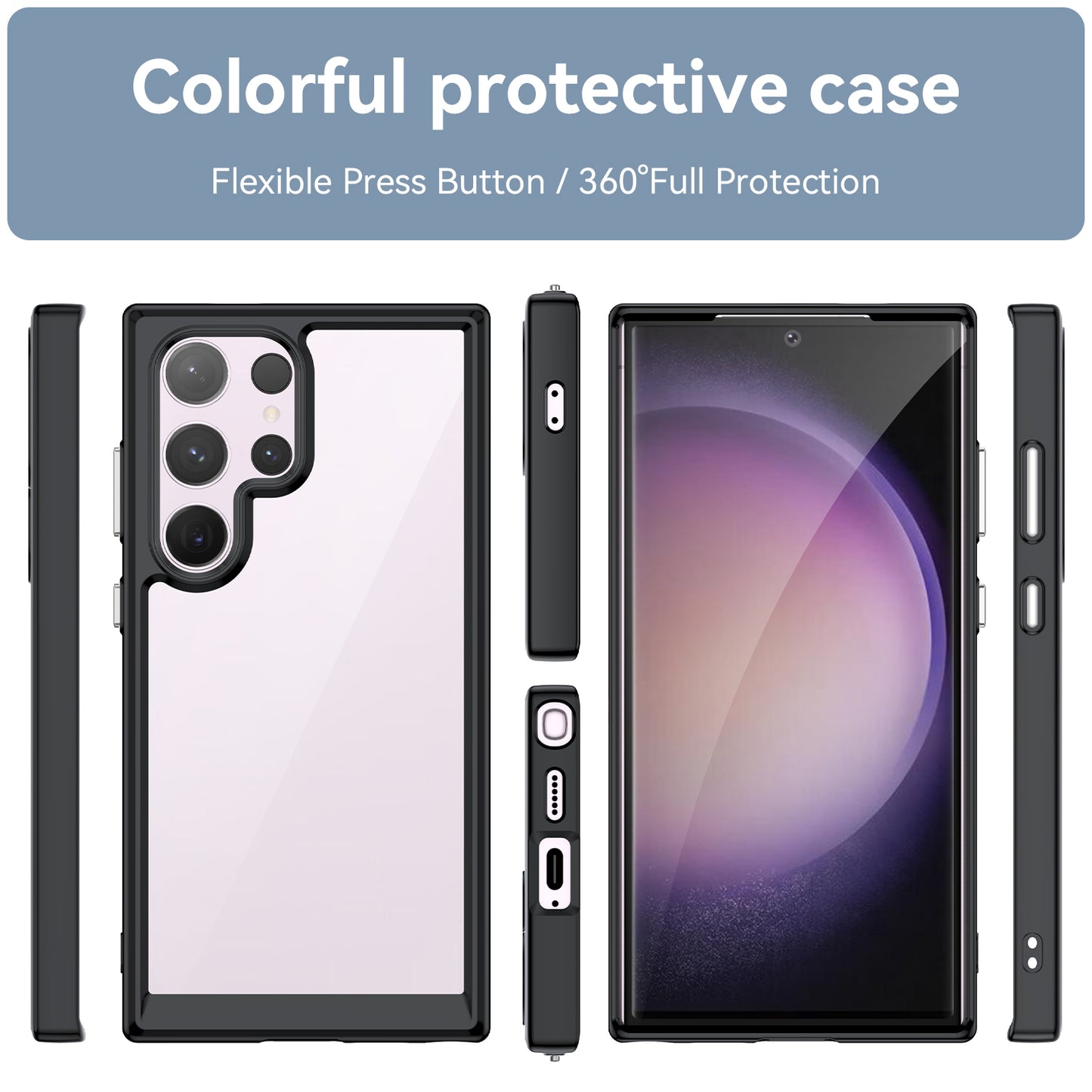 For Samsung Galaxy S24 Ultra Case TPU + Acrylic Shockproof Smart Phone Cover - Black