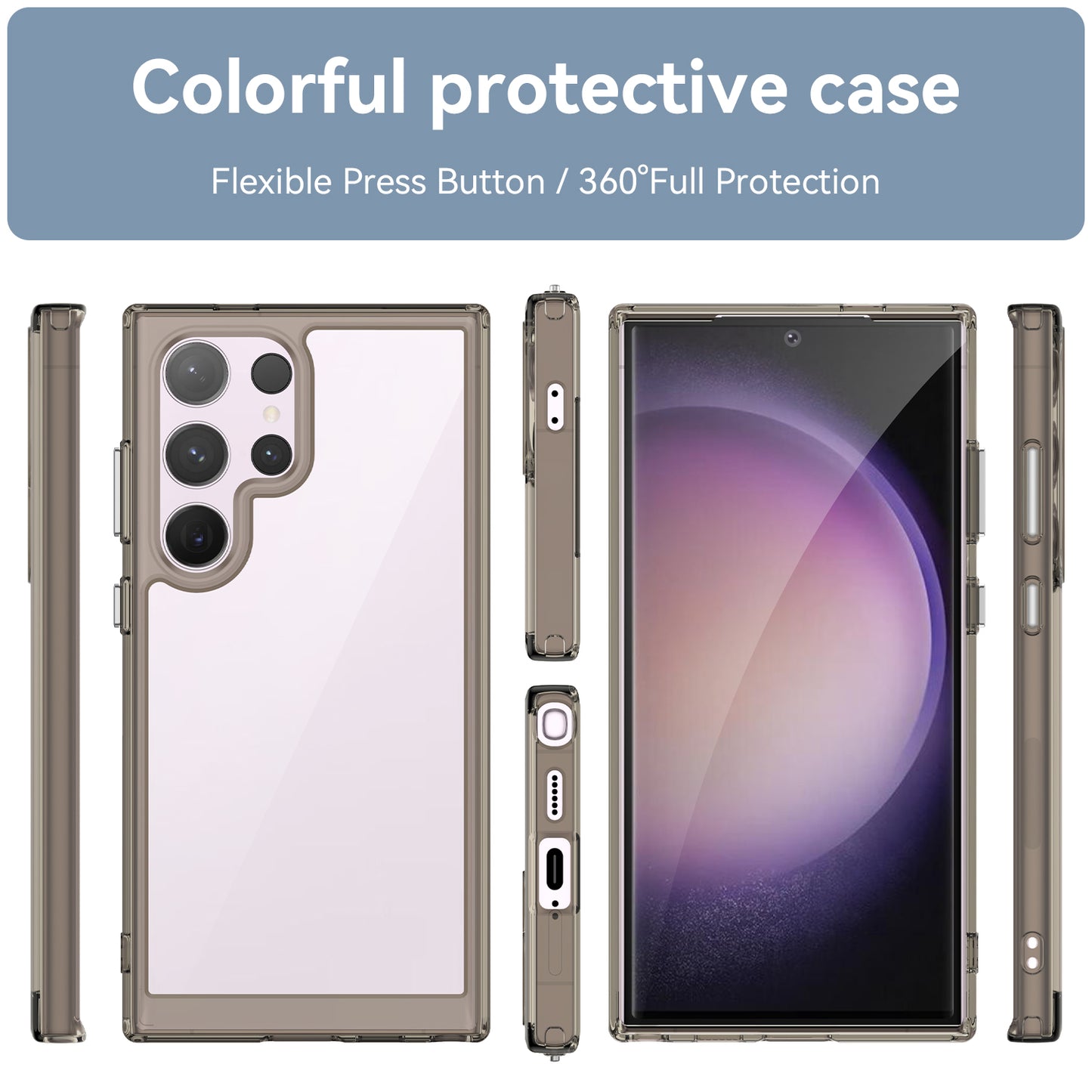For Samsung Galaxy S24 Ultra Case TPU + Acrylic Shockproof Smart Phone Cover - Transparent Grey