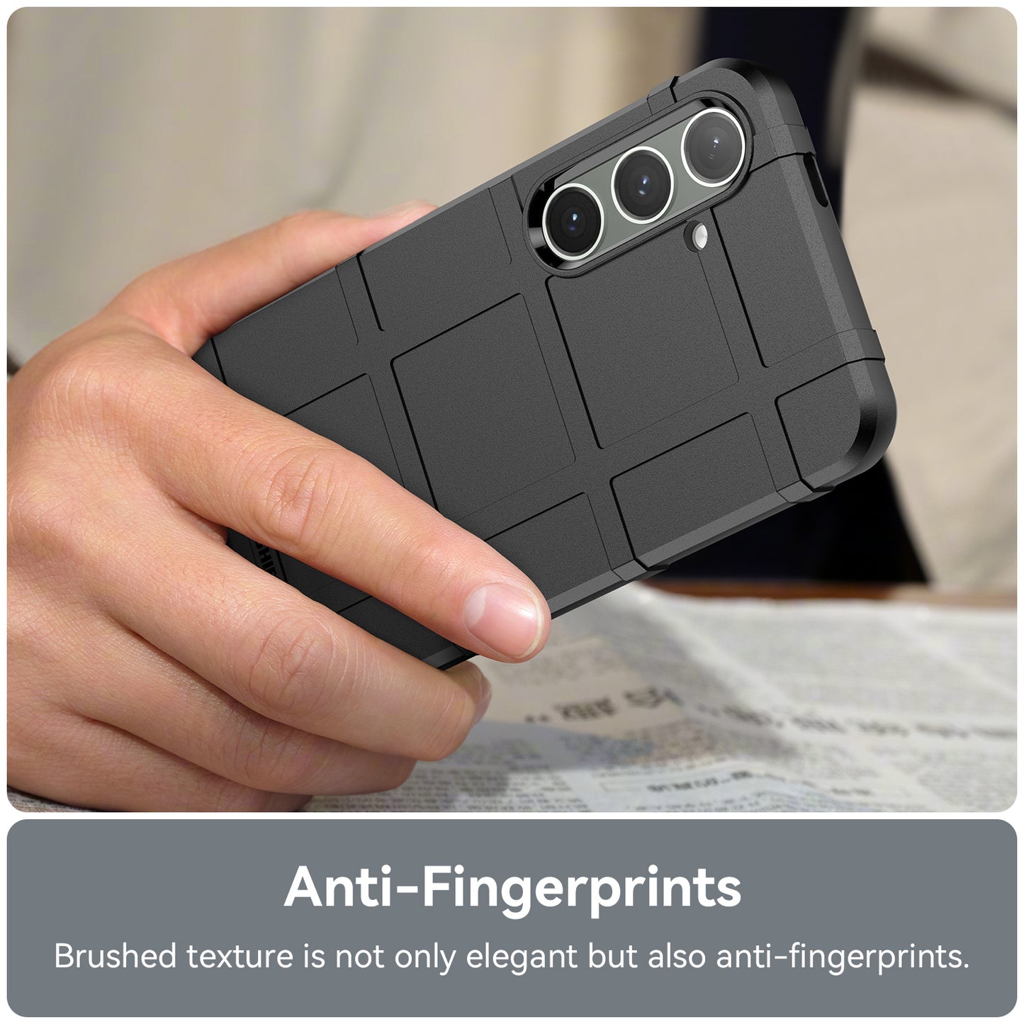 For Samsung Galaxy S24+ Case Shockproof Square Grid Texture TPU Phone Cover Shell - Black