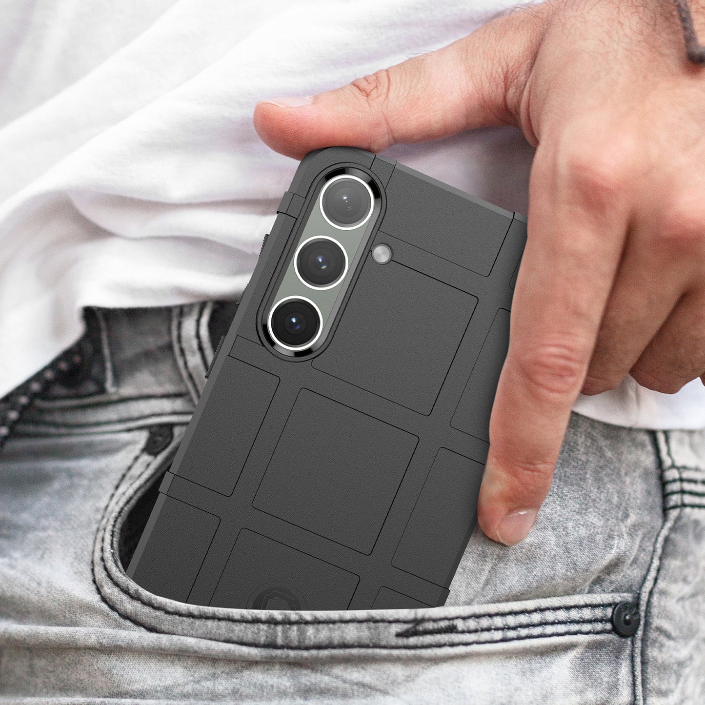 For Samsung Galaxy S24+ Case Shockproof Square Grid Texture TPU Phone Cover Shell - Black