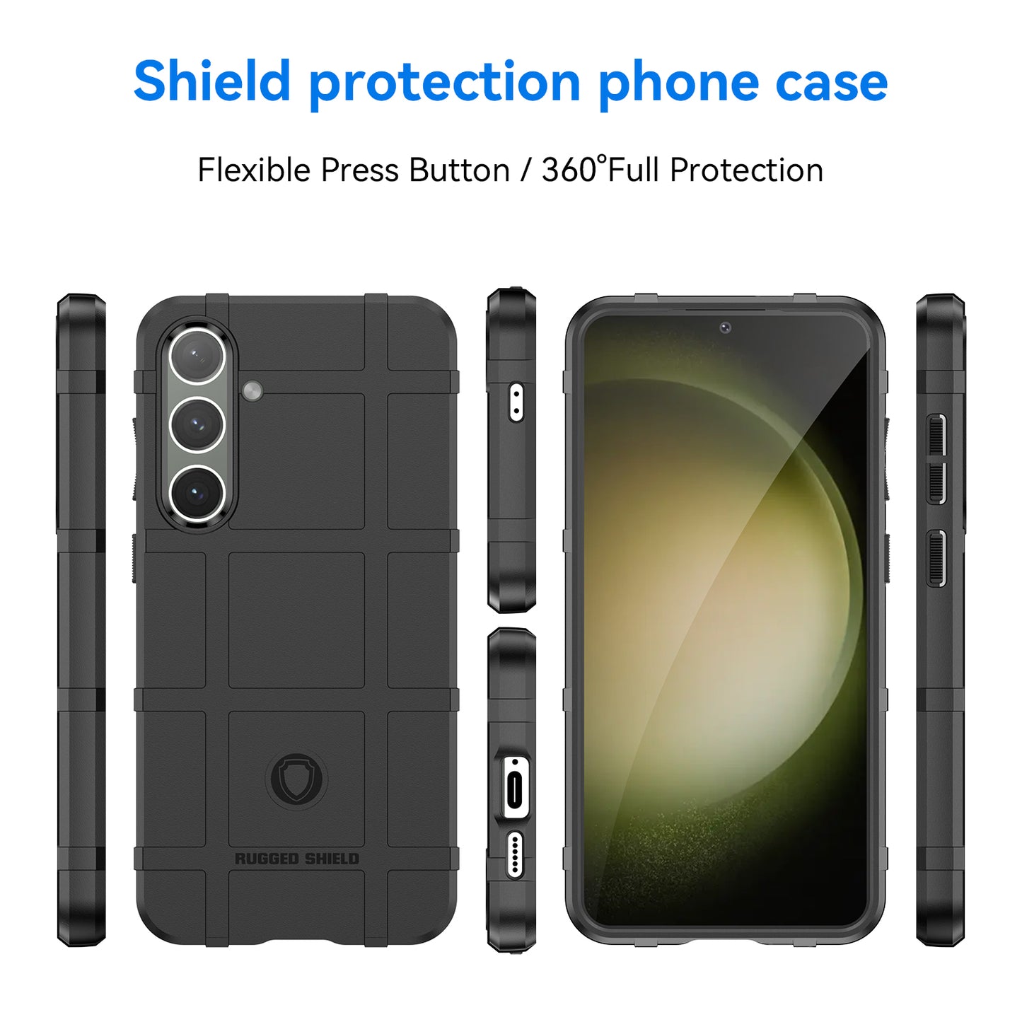For Samsung Galaxy S24+ Case Shockproof Square Grid Texture TPU Phone Cover Shell - Black