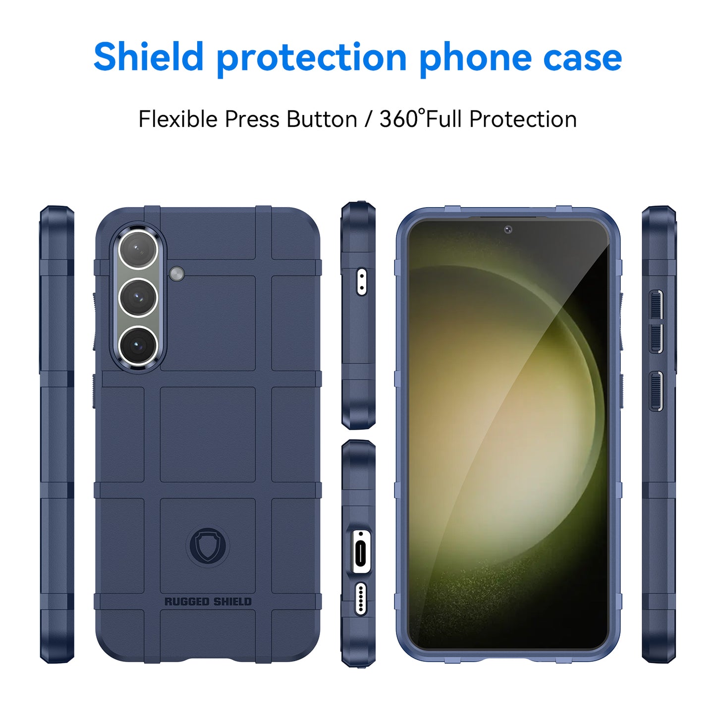 For Samsung Galaxy S24+ Case Shockproof Square Grid Texture TPU Phone Cover Shell - Blue