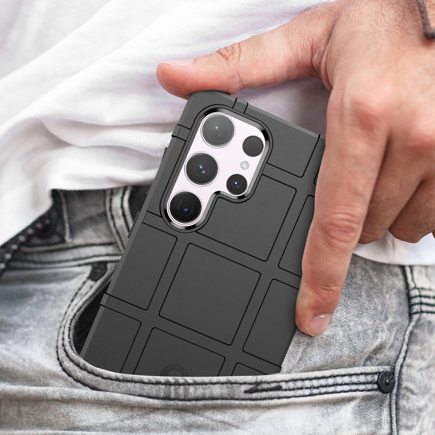 For Samsung Galaxy S24 Ultra TPU Phone Cover Shockproof Phone Case with Square Grid Texture - Black