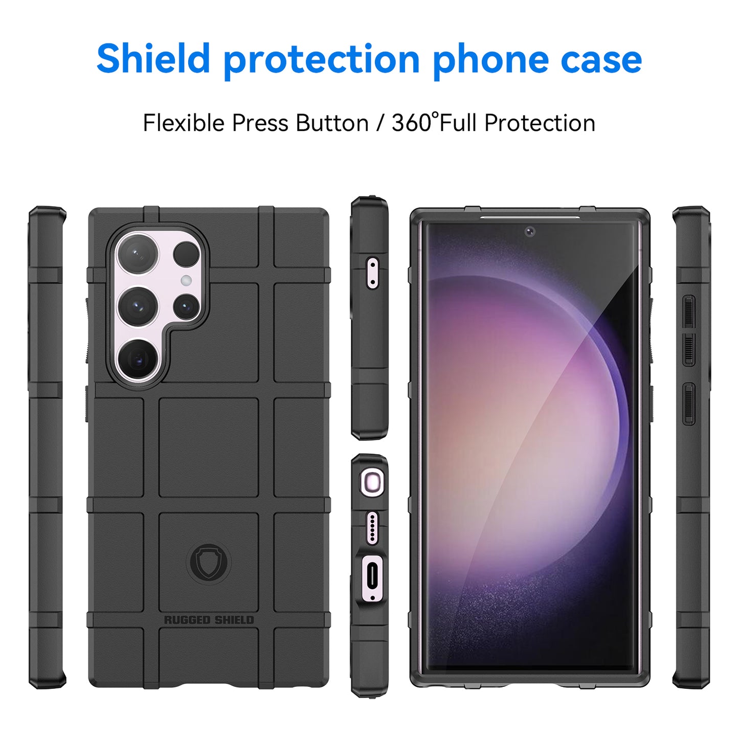 For Samsung Galaxy S24 Ultra TPU Phone Cover Shockproof Phone Case with Square Grid Texture - Black