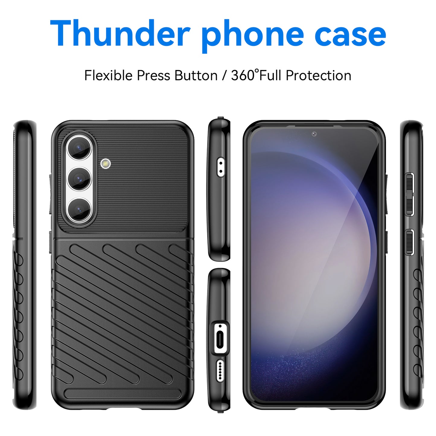 Thunder Series For Samsung Galaxy S24 Case Shock-absorbed TPU Mobile Phone Cover - Black