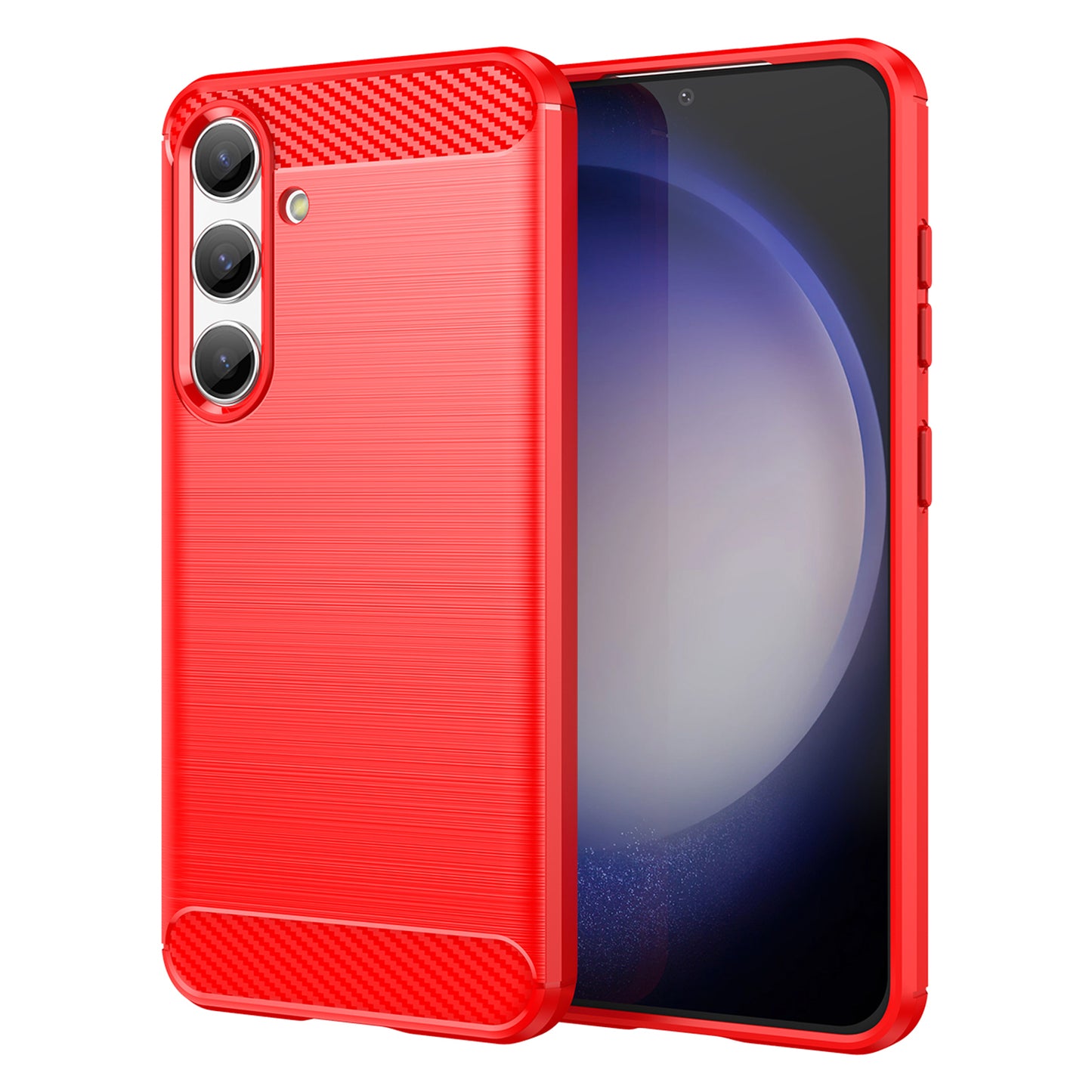 For Samsung Galaxy S24 Case Phone Cover TPU Carbon Fiber Texture Slim-Fit Cell Phone Shell - Red