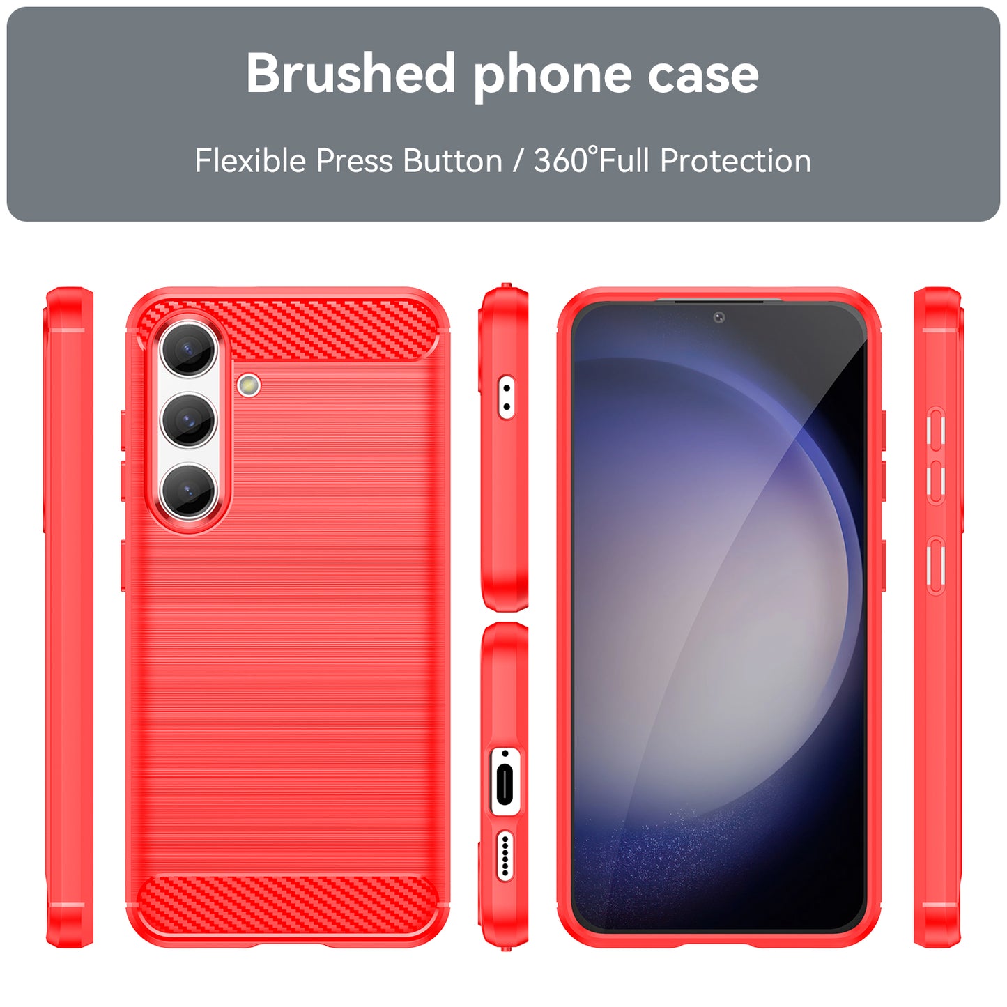 For Samsung Galaxy S24 Case Phone Cover TPU Carbon Fiber Texture Slim-Fit Cell Phone Shell - Red