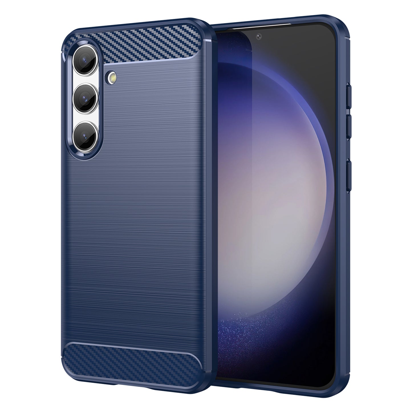 For Samsung Galaxy S24 Case Phone Cover TPU Carbon Fiber Texture Slim-Fit Cell Phone Shell - Blue