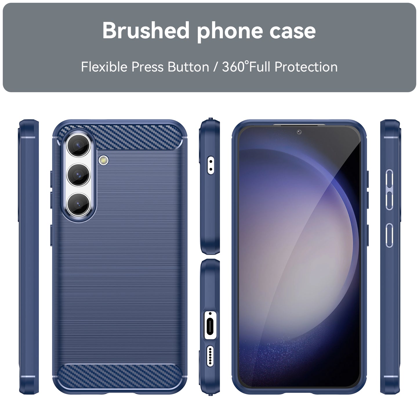 For Samsung Galaxy S24 Case Phone Cover TPU Carbon Fiber Texture Slim-Fit Cell Phone Shell - Blue