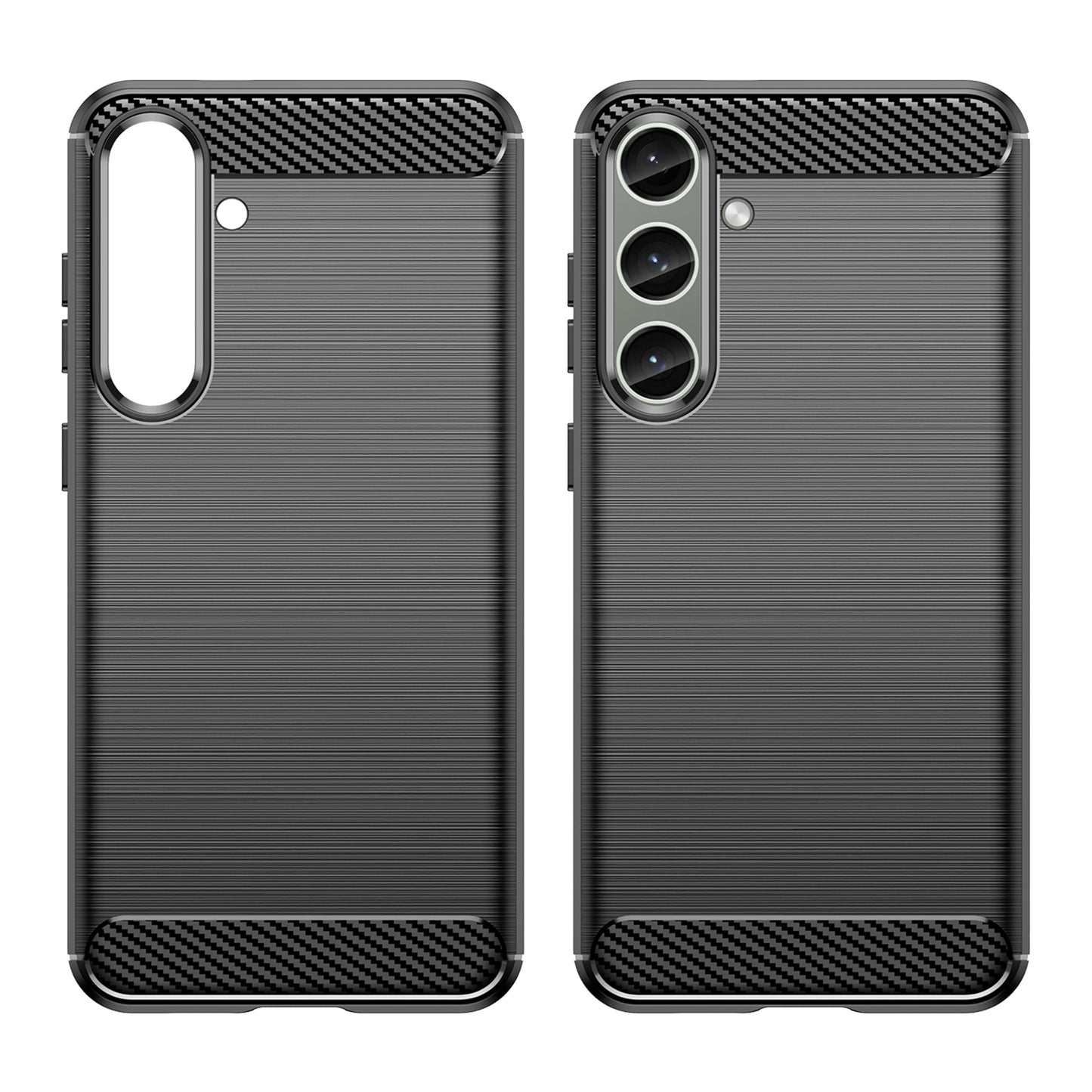 For Samsung Galaxy S24+ Mobile Phone Case Slim-Fit Cover TPU Carbon Fiber Texture Phone Shell - Black