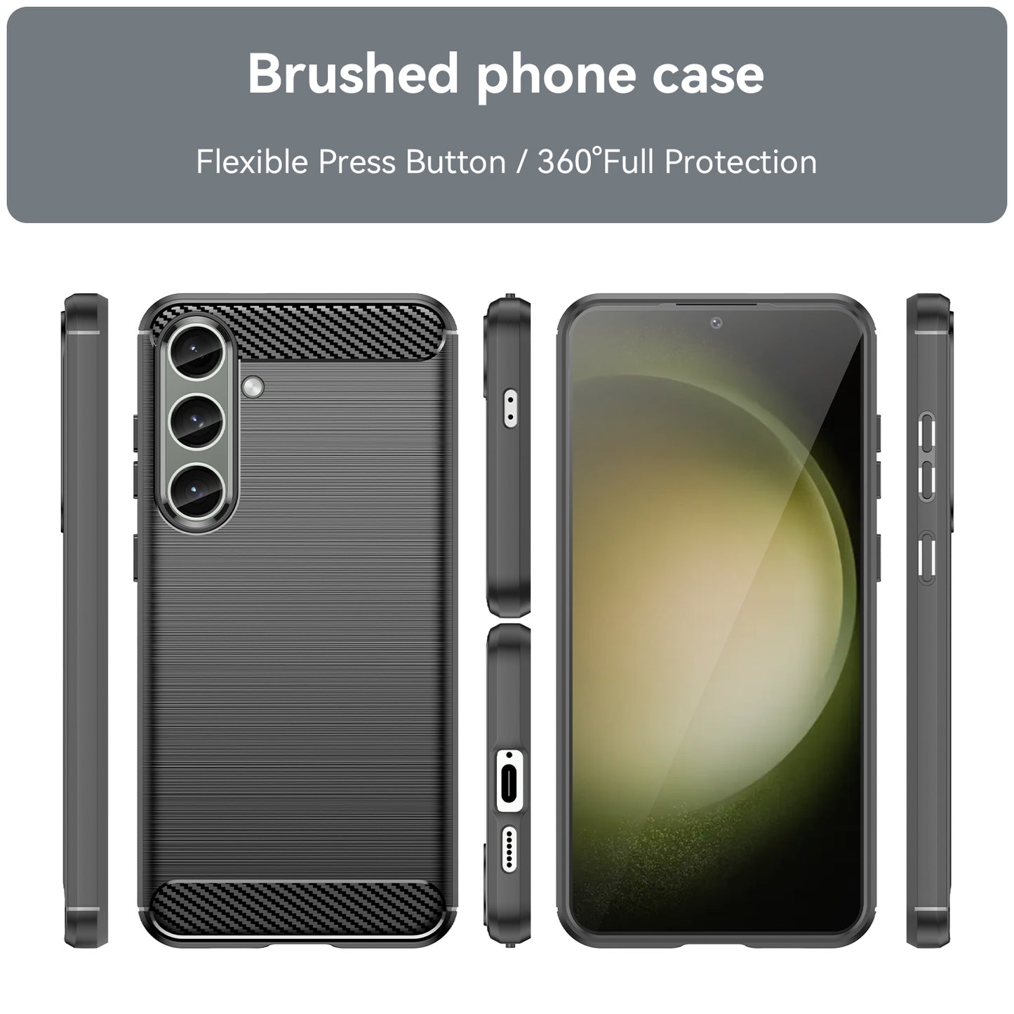For Samsung Galaxy S24+ Mobile Phone Case Slim-Fit Cover TPU Carbon Fiber Texture Phone Shell - Black