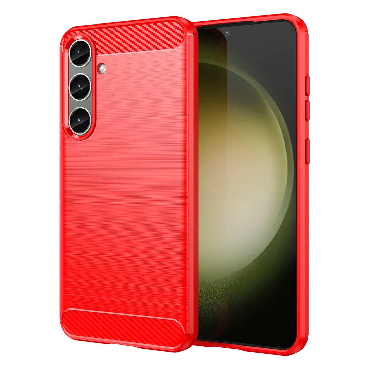 For Samsung Galaxy S24+ Mobile Phone Case Slim-Fit Cover TPU Carbon Fiber Texture Phone Shell - Red