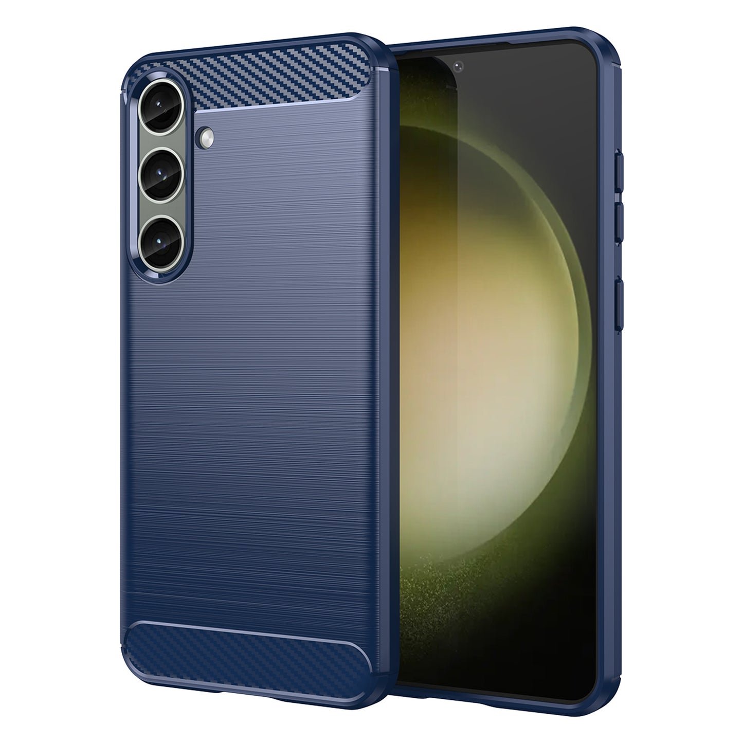 For Samsung Galaxy S24+ Mobile Phone Case Slim-Fit Cover TPU Carbon Fiber Texture Phone Shell - Blue