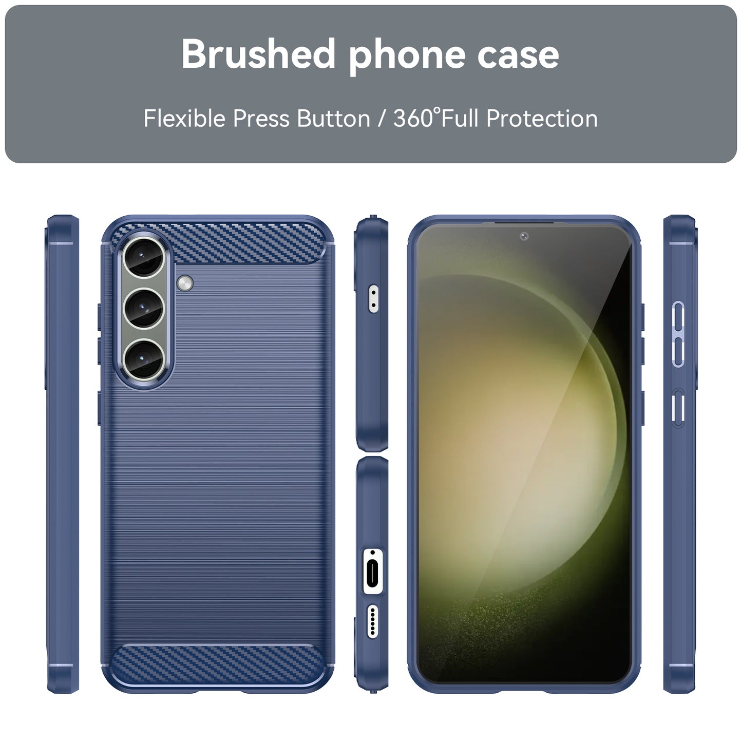 For Samsung Galaxy S24+ Mobile Phone Case Slim-Fit Cover TPU Carbon Fiber Texture Phone Shell - Blue
