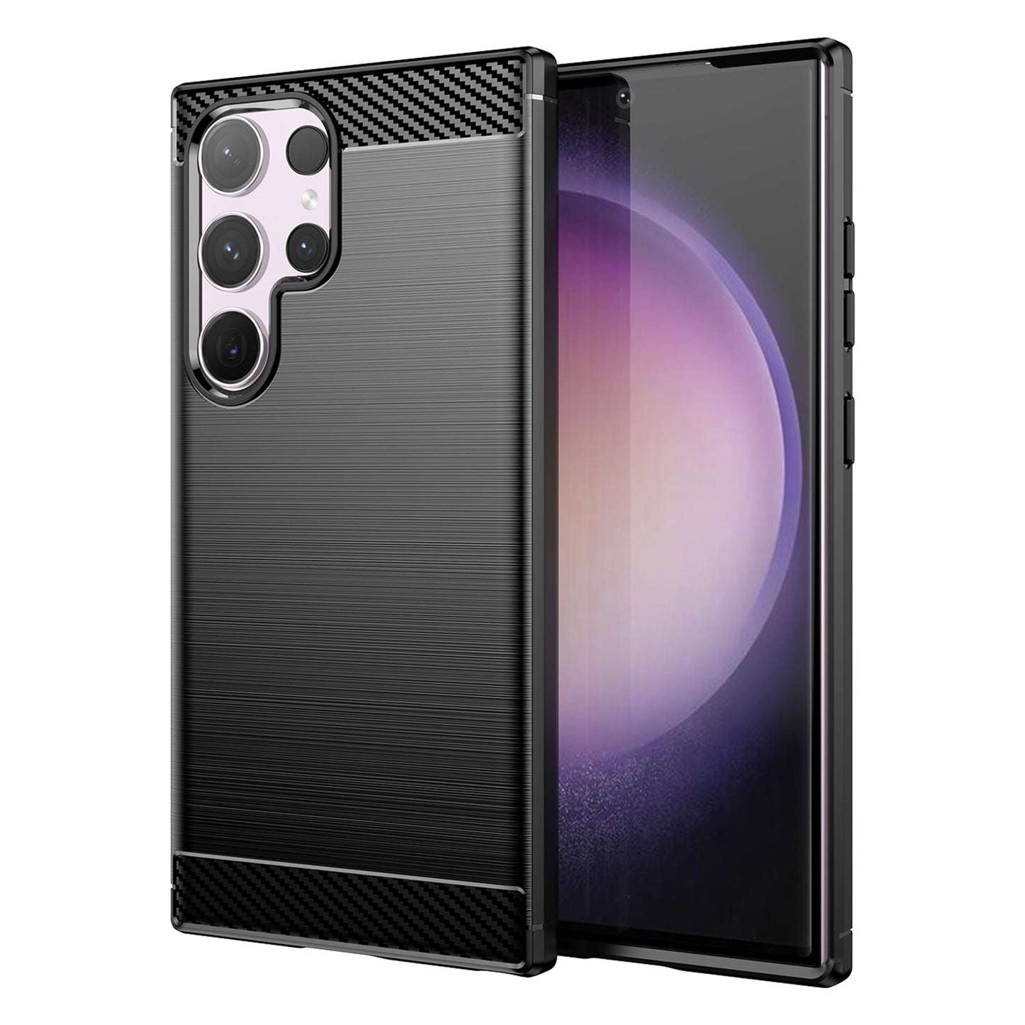For Samsung Galaxy S24 Ultra Case TPU Carbon Fiber Texture Shell Anti-Scratch Cell Phone Cover - Black