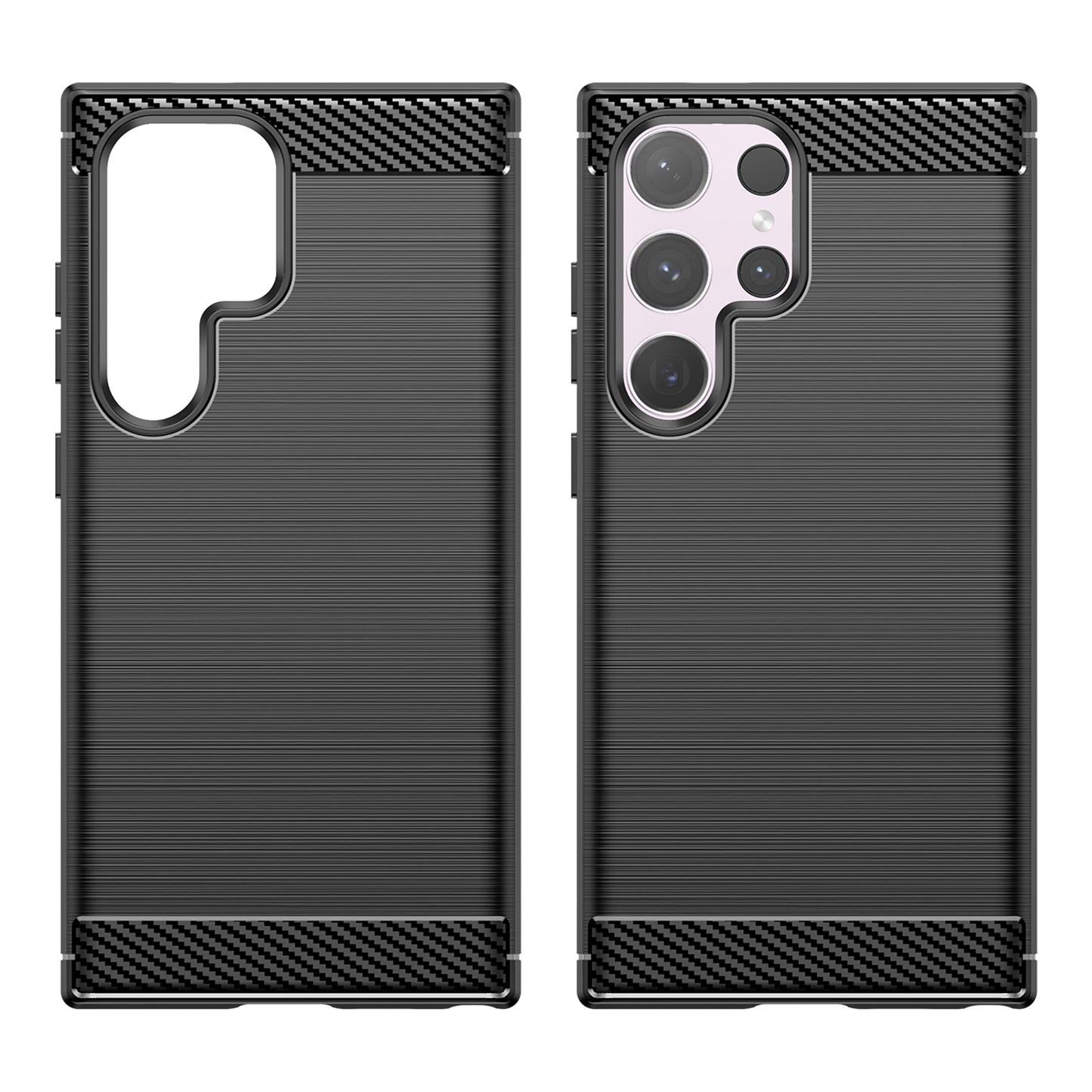 For Samsung Galaxy S24 Ultra Case TPU Carbon Fiber Texture Shell Anti-Scratch Cell Phone Cover - Black