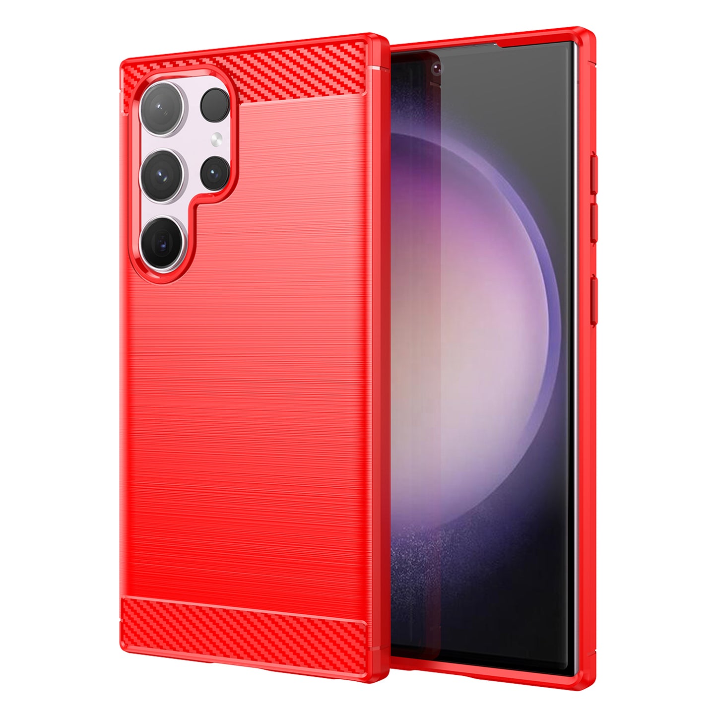 For Samsung Galaxy S24 Ultra Case TPU Carbon Fiber Texture Shell Anti-Scratch Cell Phone Cover - Red