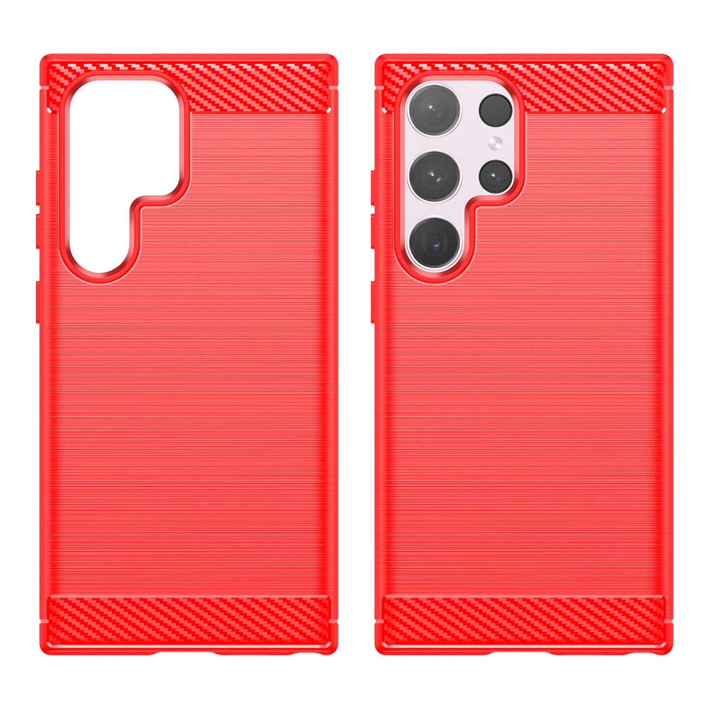 For Samsung Galaxy S24 Ultra Case TPU Carbon Fiber Texture Shell Anti-Scratch Cell Phone Cover - Red