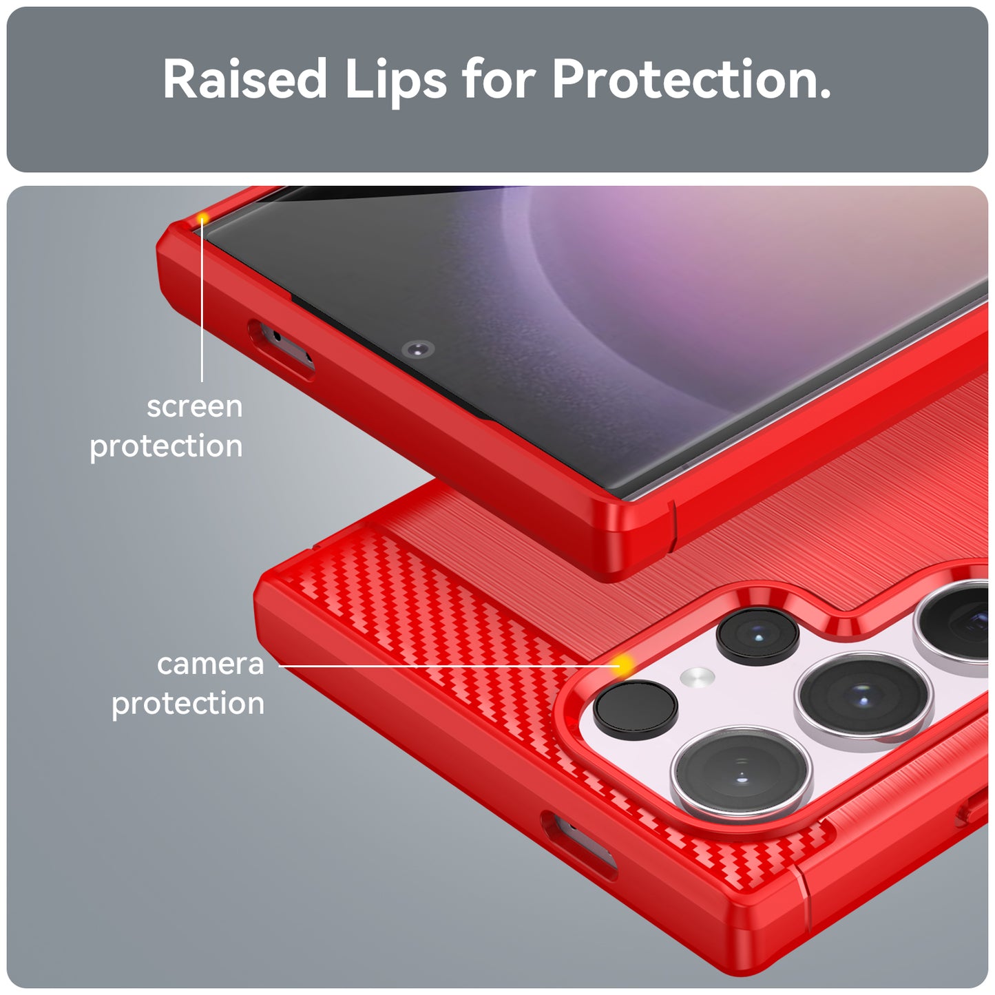 For Samsung Galaxy S24 Ultra Case TPU Carbon Fiber Texture Shell Anti-Scratch Cell Phone Cover - Red