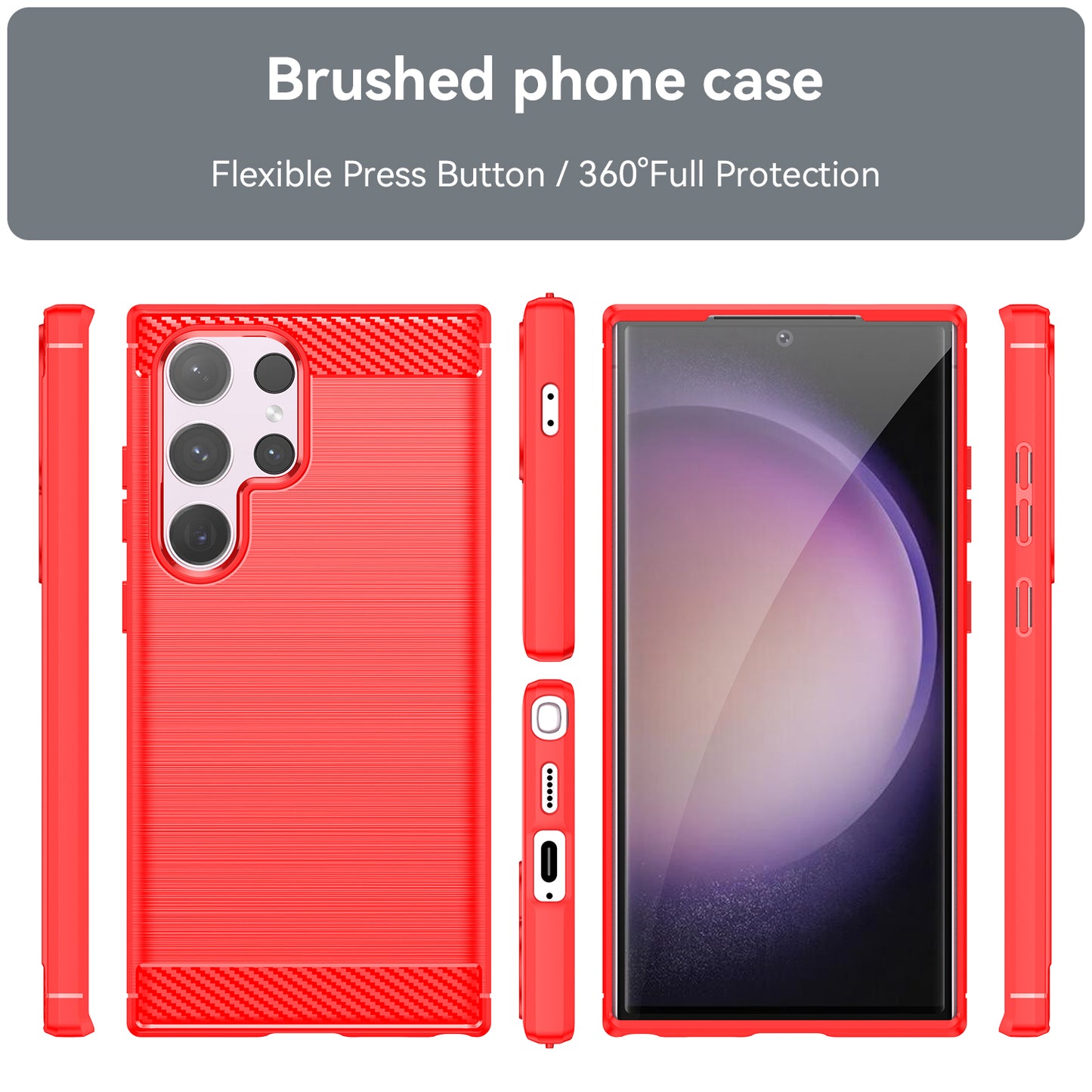 For Samsung Galaxy S24 Ultra Case TPU Carbon Fiber Texture Shell Anti-Scratch Cell Phone Cover - Red