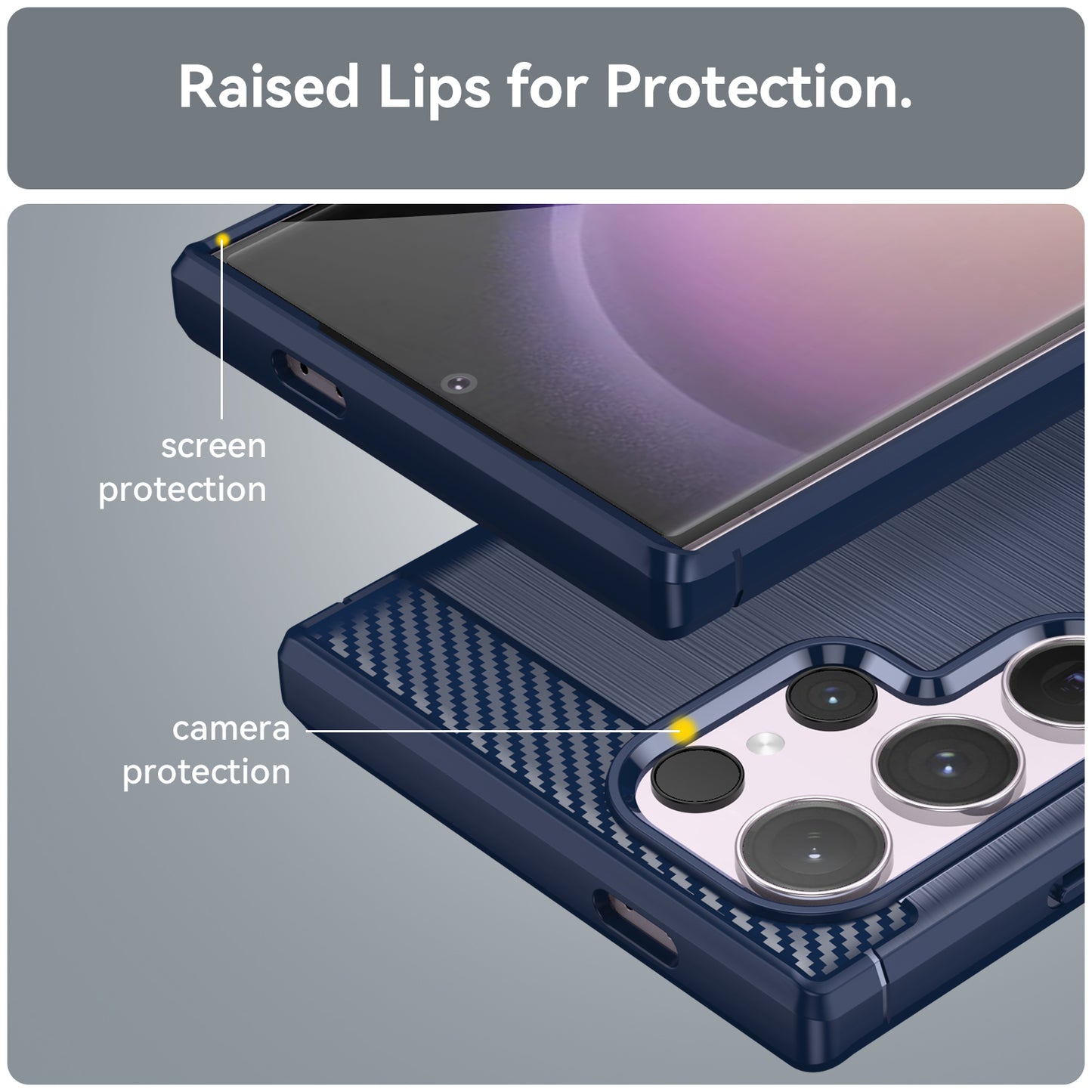 For Samsung Galaxy S24 Ultra Case TPU Carbon Fiber Texture Shell Anti-Scratch Cell Phone Cover - Blue