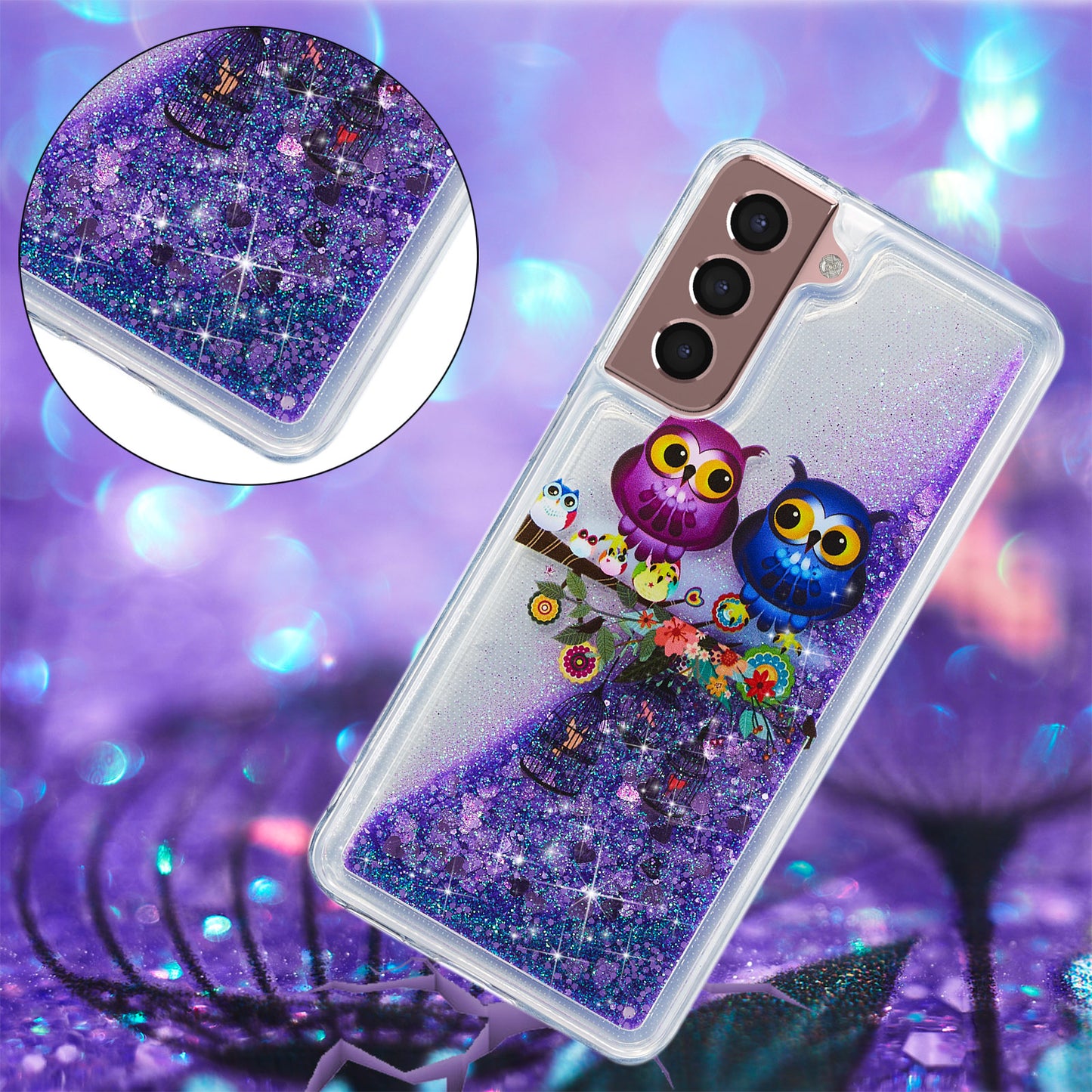 For Samsung Galaxy S24+ Case Glitter Liquid Quicksand Anti-fall TPU Phone Cover - Two Owls