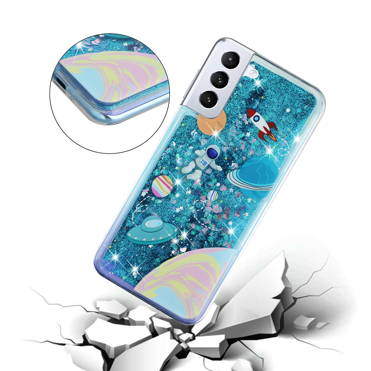 For Samsung Galaxy S24+ Case Glitter Liquid Quicksand Anti-fall TPU Phone Cover - Universe