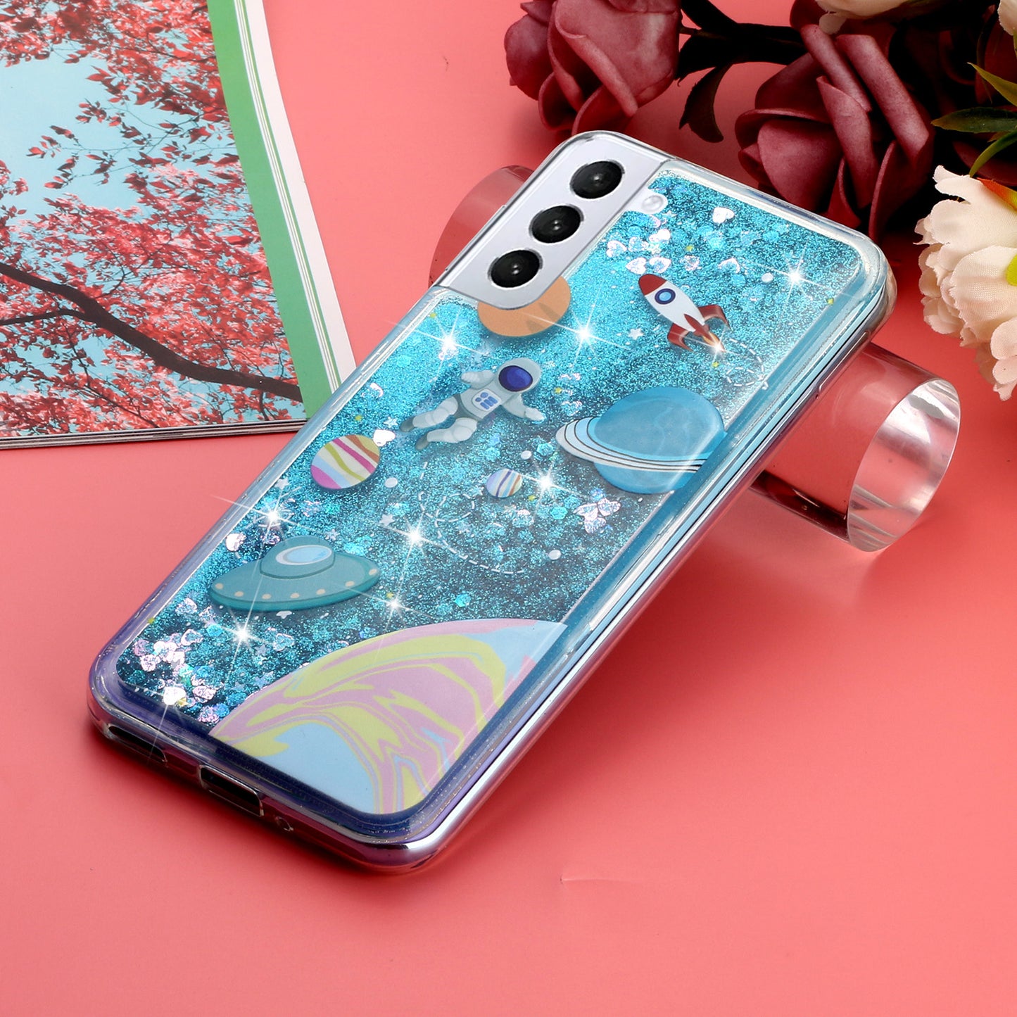 For Samsung Galaxy S24+ Case Glitter Liquid Quicksand Anti-fall TPU Phone Cover - Universe