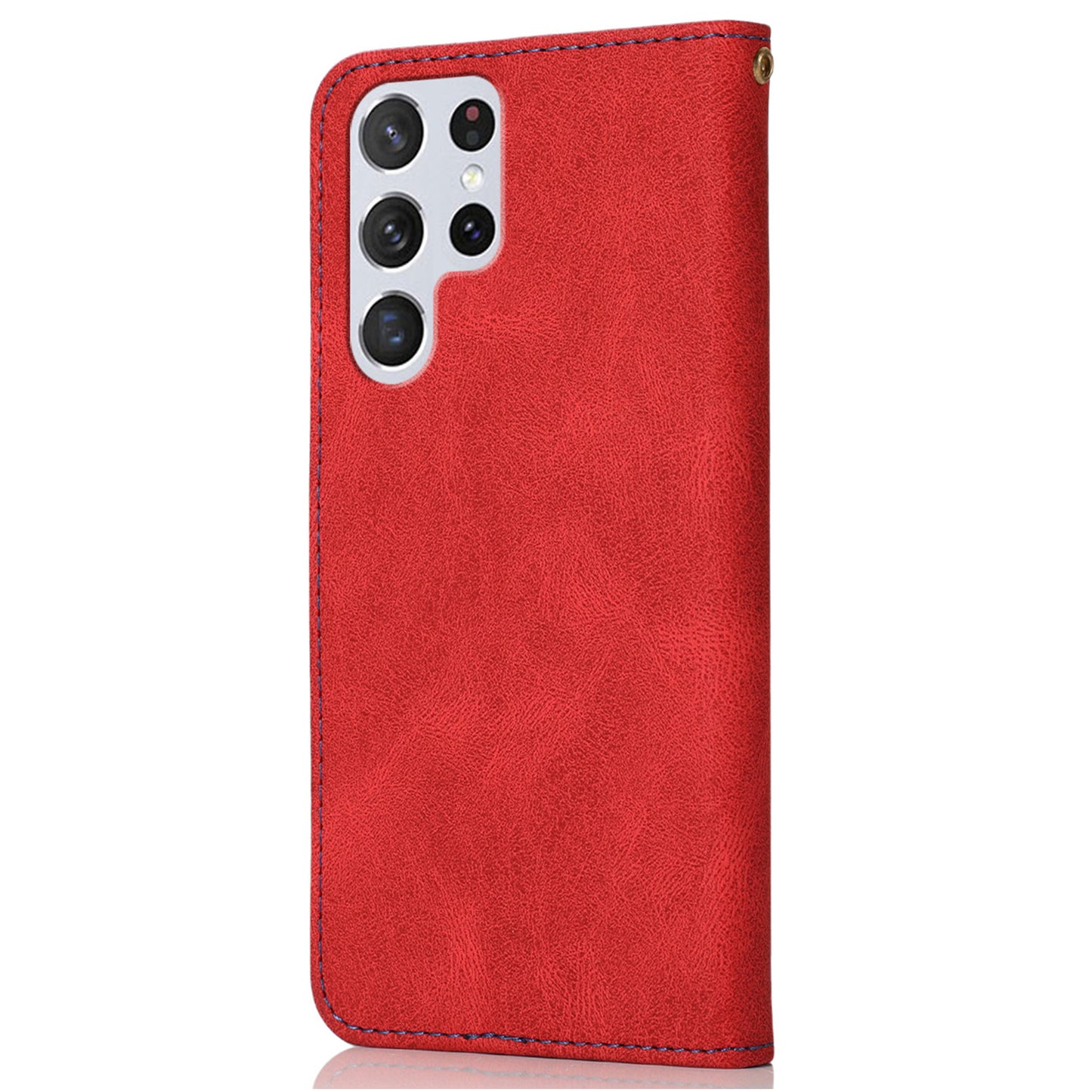 For Samsung Galaxy S24 Ultra Case PU Leather Color Splicing Stand Phone Cover - Red+Blue