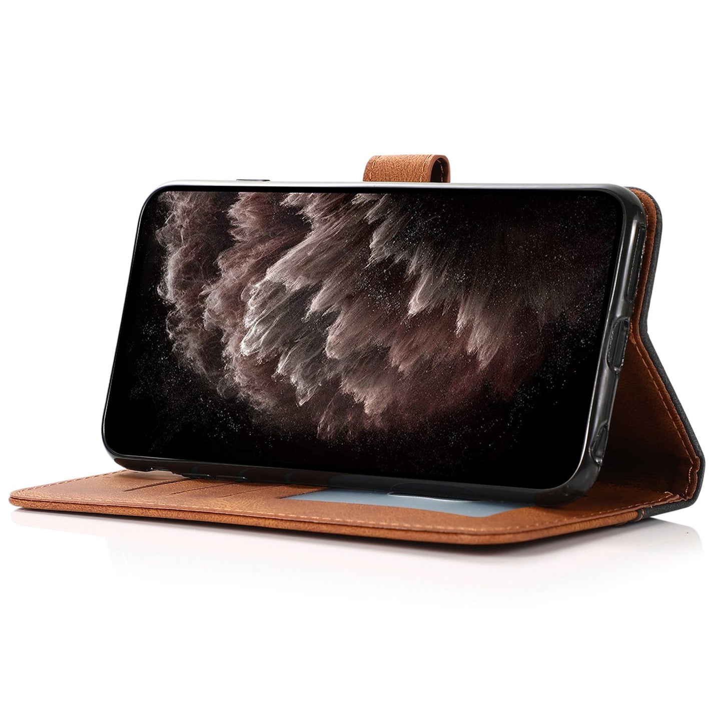For Samsung Galaxy S24 Ultra Case PU Leather Color Splicing Stand Phone Cover - Black+Brown