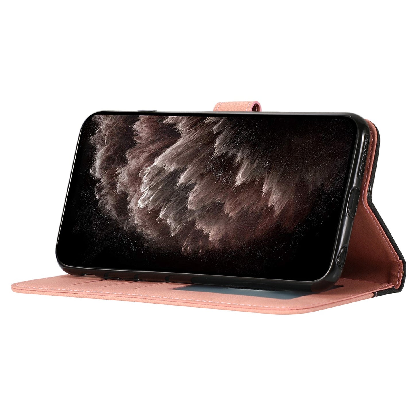 For Samsung Galaxy S24 Ultra Case PU Leather Color Splicing Stand Phone Cover - Black+Pink