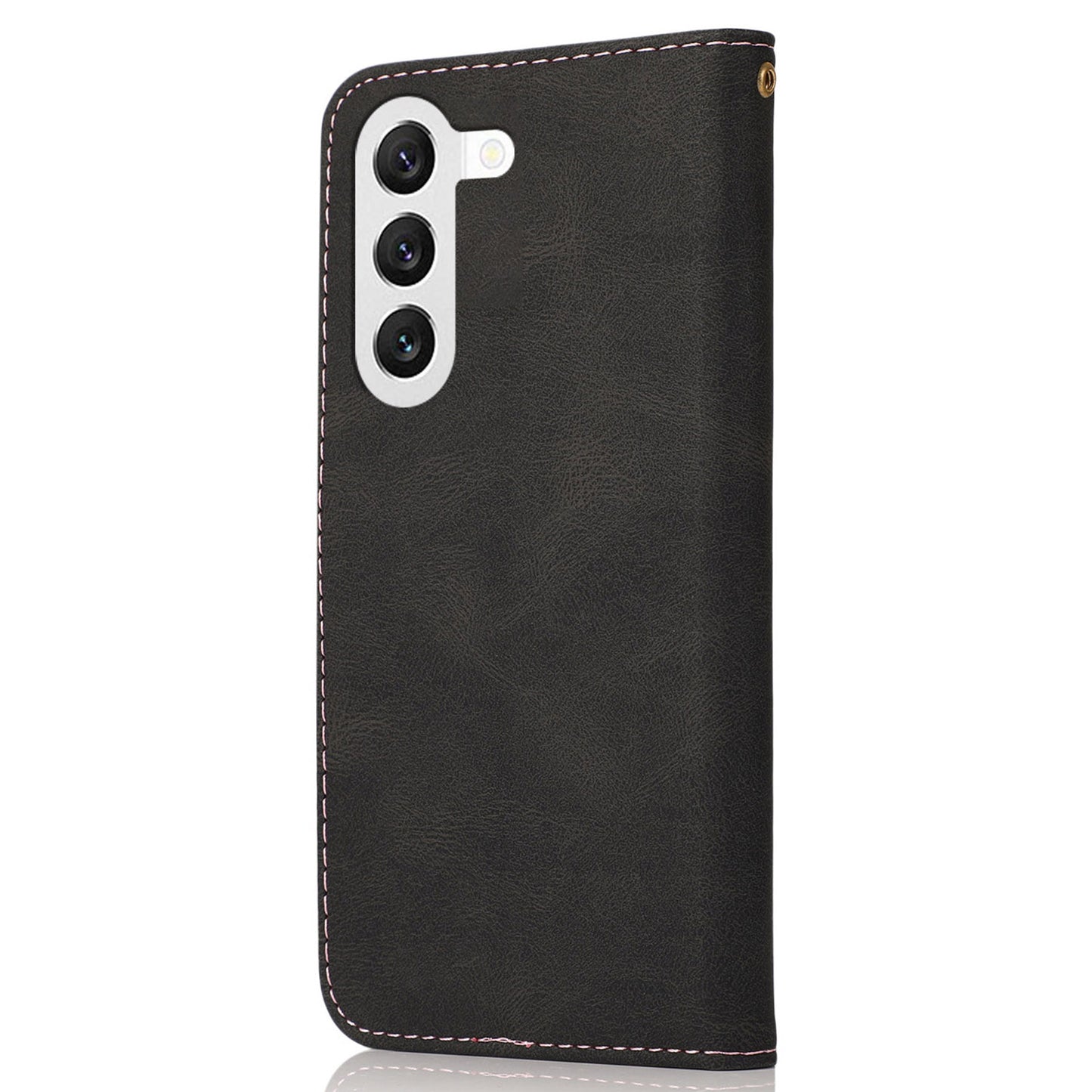 For Samsung Galaxy S24+ Case Color Splicing Phone Cover with Stand Wallet - Black+Pink