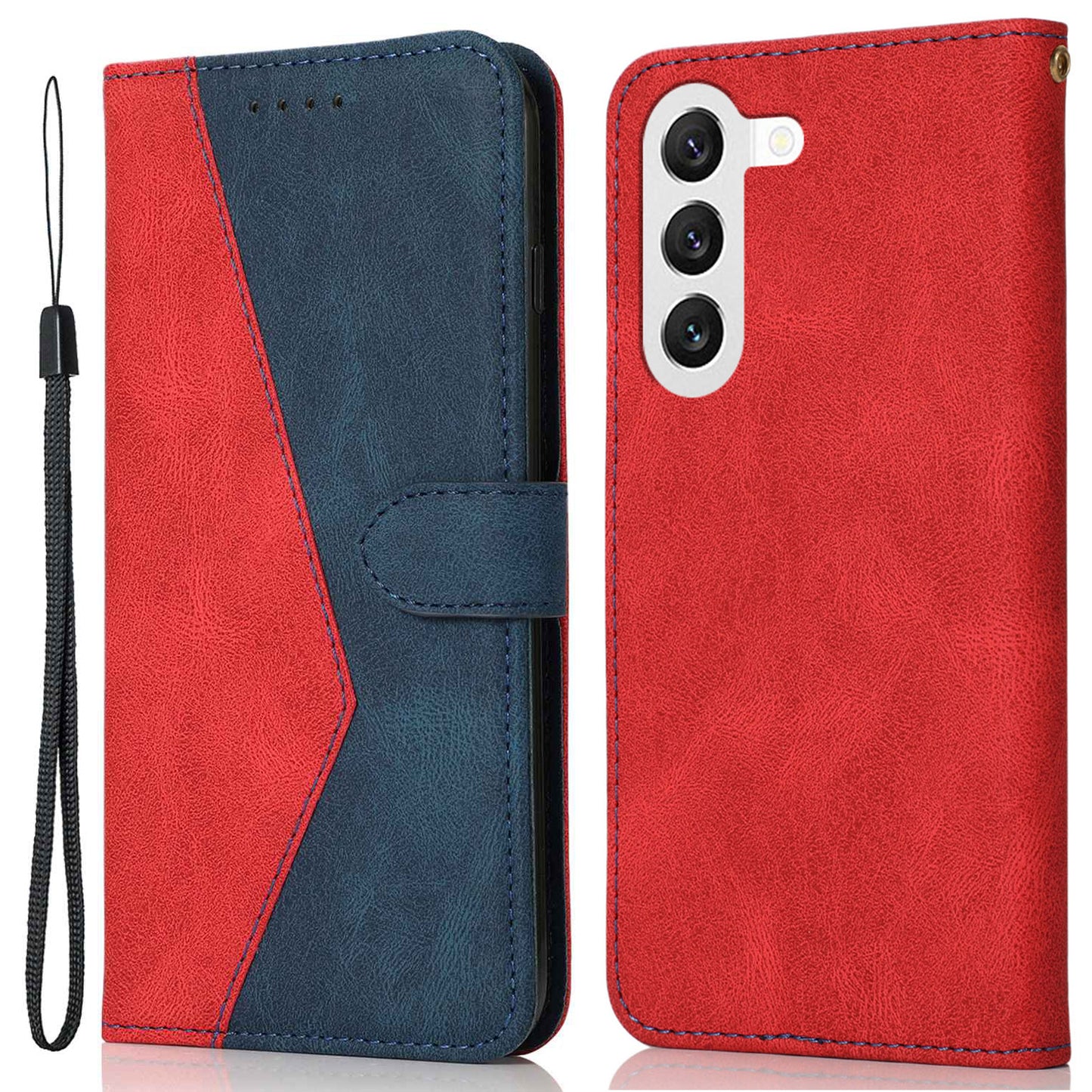 For Samsung Galaxy S24+ Case Color Splicing Phone Cover with Stand Wallet - Red+Blue