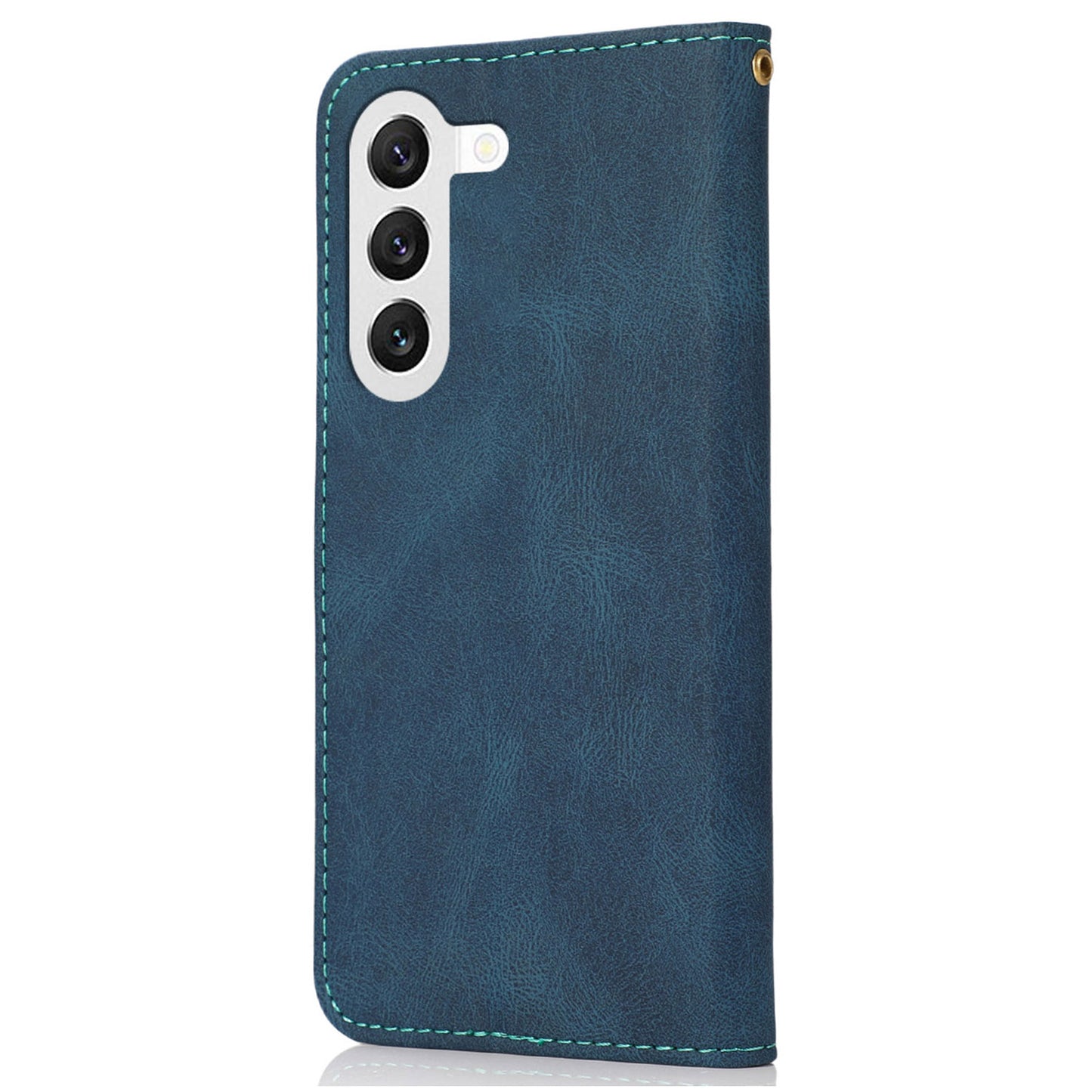 For Samsung Galaxy S24+ Case Color Splicing Phone Cover with Stand Wallet - Blue+Green