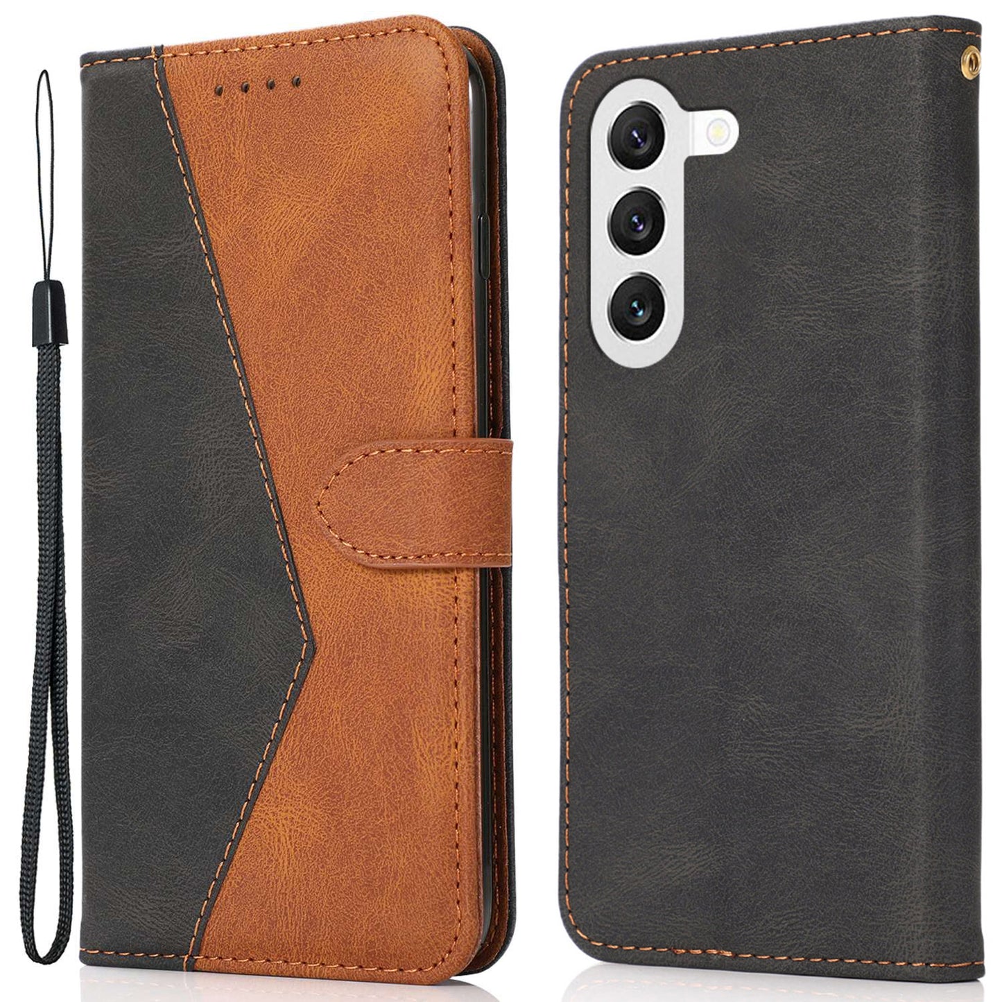 For Samsung Galaxy S24+ Case Color Splicing Phone Cover with Stand Wallet - Black+Brown