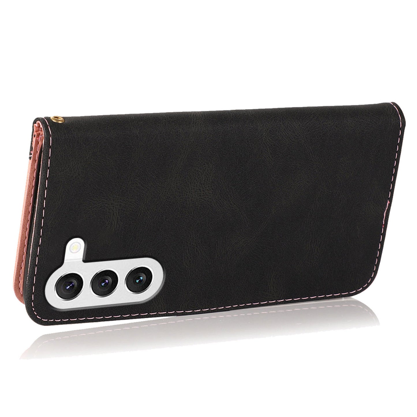 For Samsung Galaxy S24 Case Color Splicing Phone Wallet Cover - Black+Brown