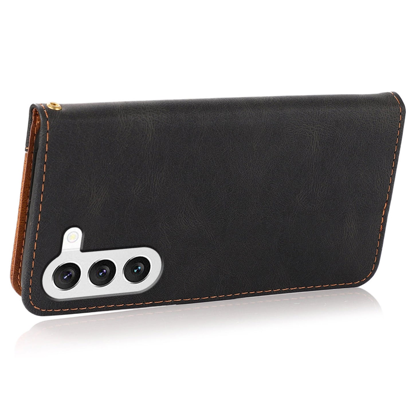 For Samsung Galaxy S24 Case Color Splicing Phone Wallet Cover - Black+Pink