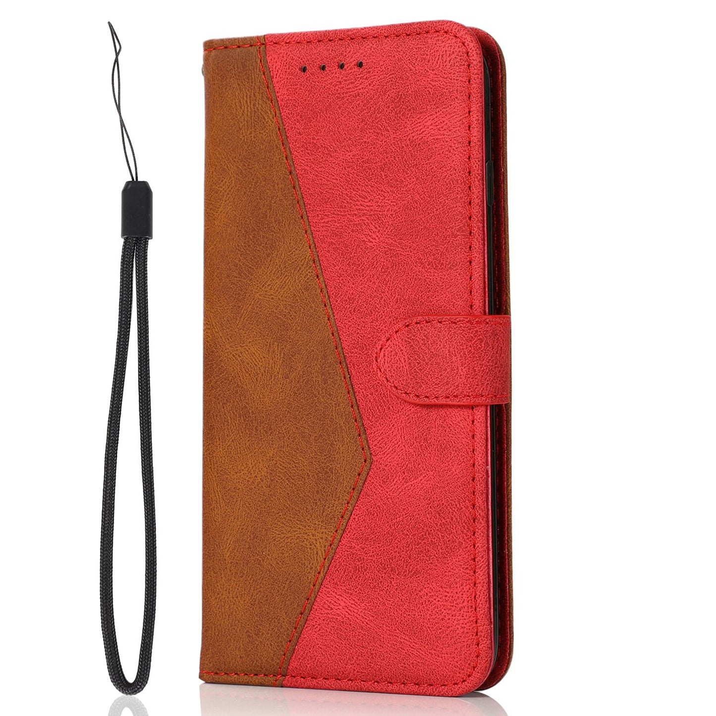 For Samsung Galaxy S24 Case Color Splicing Phone Wallet Cover - Brown+Red