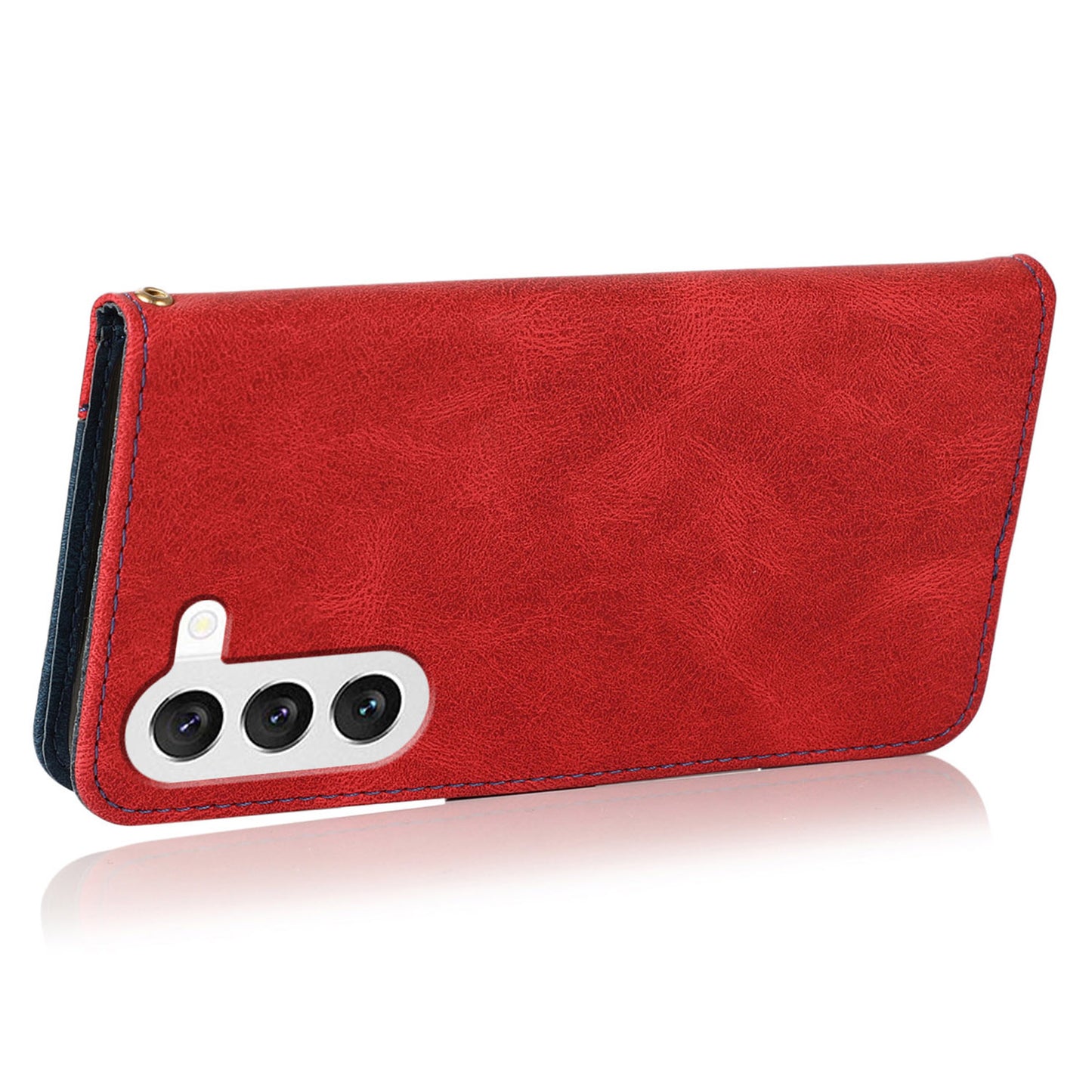 For Samsung Galaxy S24 Case Color Splicing Phone Wallet Cover - Red+Blue