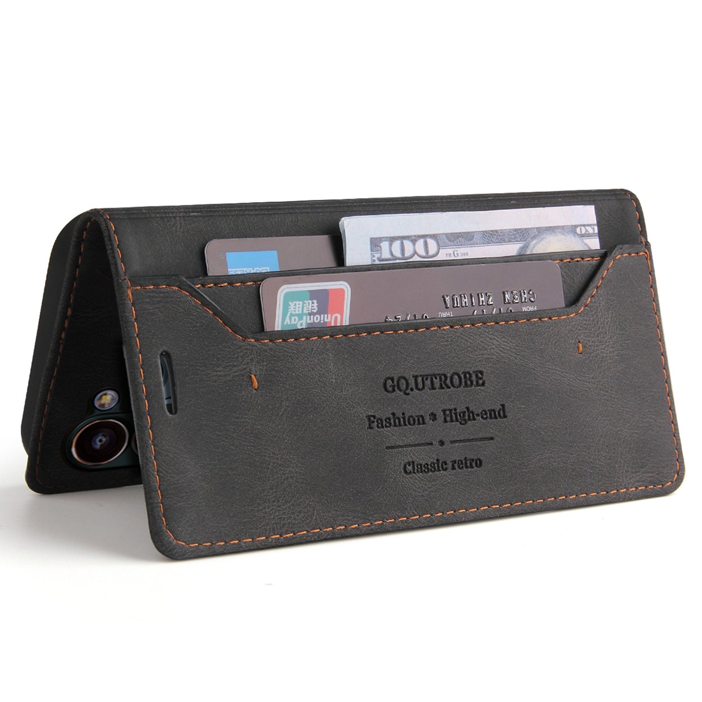 GQ.UTROBE 008 Series For Samsung Galaxy S24 Case Scratch Resistant Cell Phone Leather Cover - Black