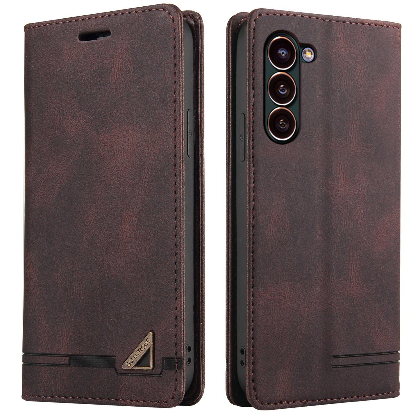 GQ.UTROBE 008 Series For Samsung Galaxy S24 Case Scratch Resistant Cell Phone Leather Cover - Coffee