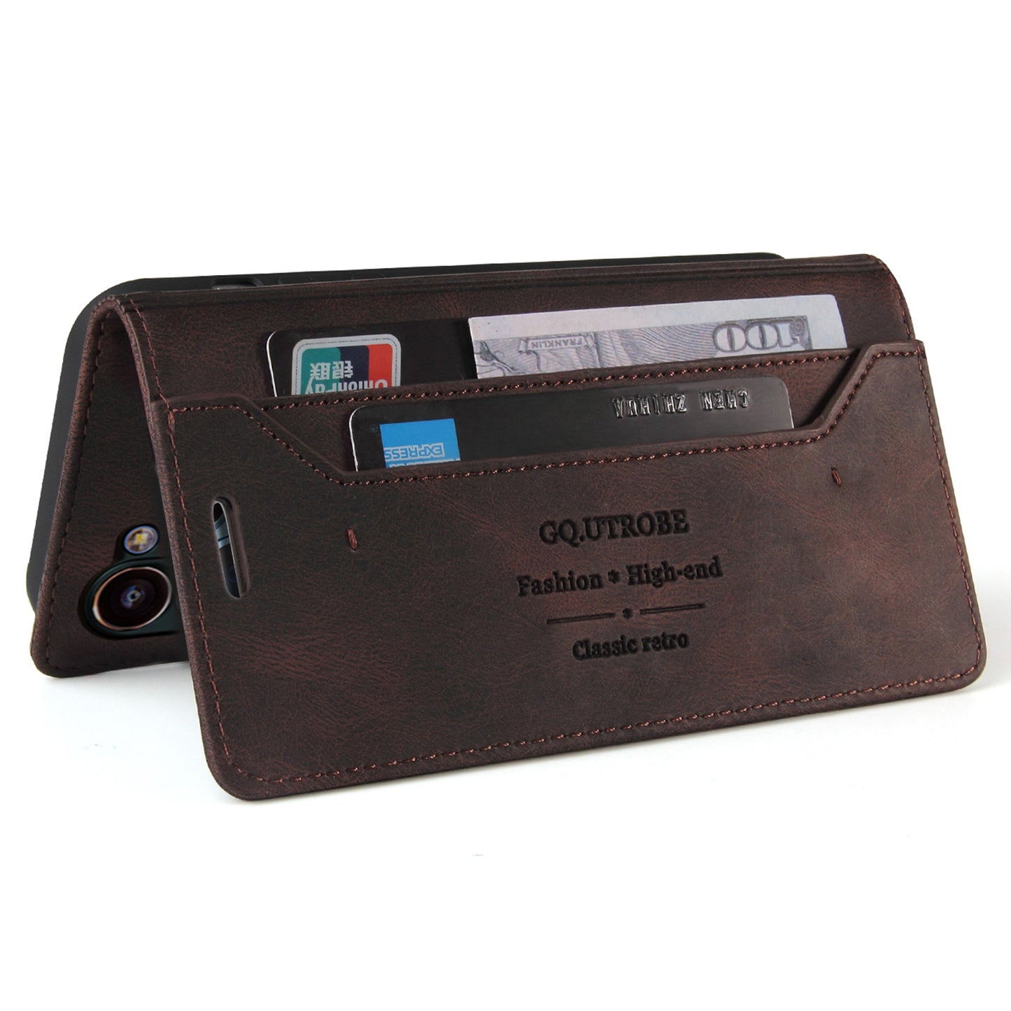 GQ.UTROBE 008 Series For Samsung Galaxy S24 Case Scratch Resistant Cell Phone Leather Cover - Coffee