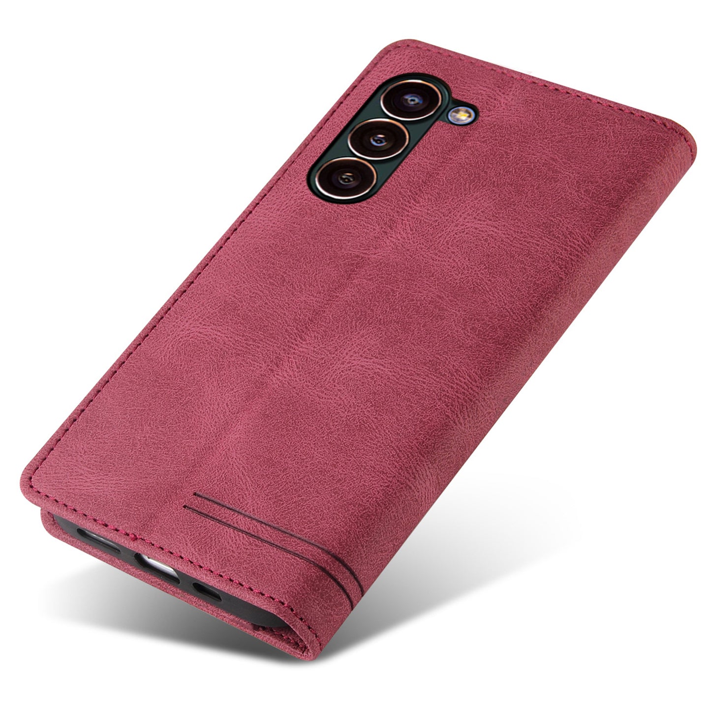 GQ.UTROBE 008 Series For Samsung Galaxy S24 Case Scratch Resistant Cell Phone Leather Cover - Wine Red