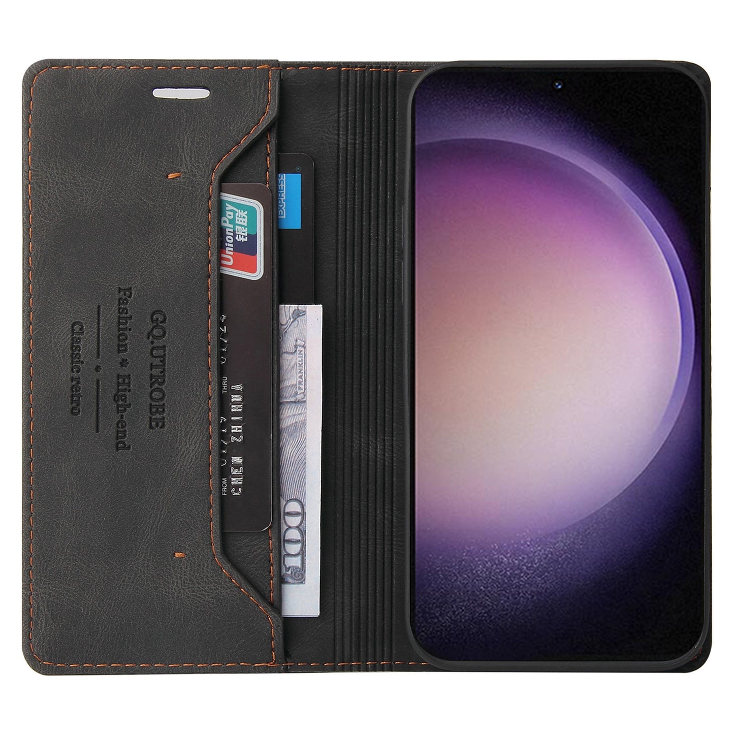 GQ.UTROBE 008 Series For Samsung Galaxy S24+ Case RFID Blocking PU Leather + TPU Skin-touch Cover - Black