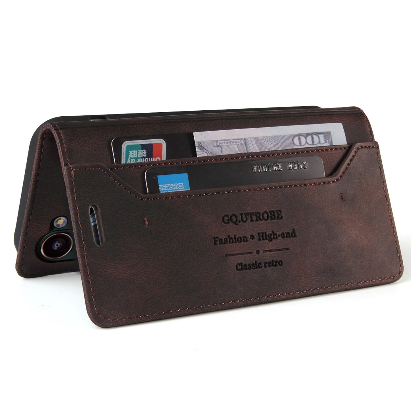 GQ.UTROBE 008 Series For Samsung Galaxy S24+ Case RFID Blocking PU Leather + TPU Skin-touch Cover - Coffee